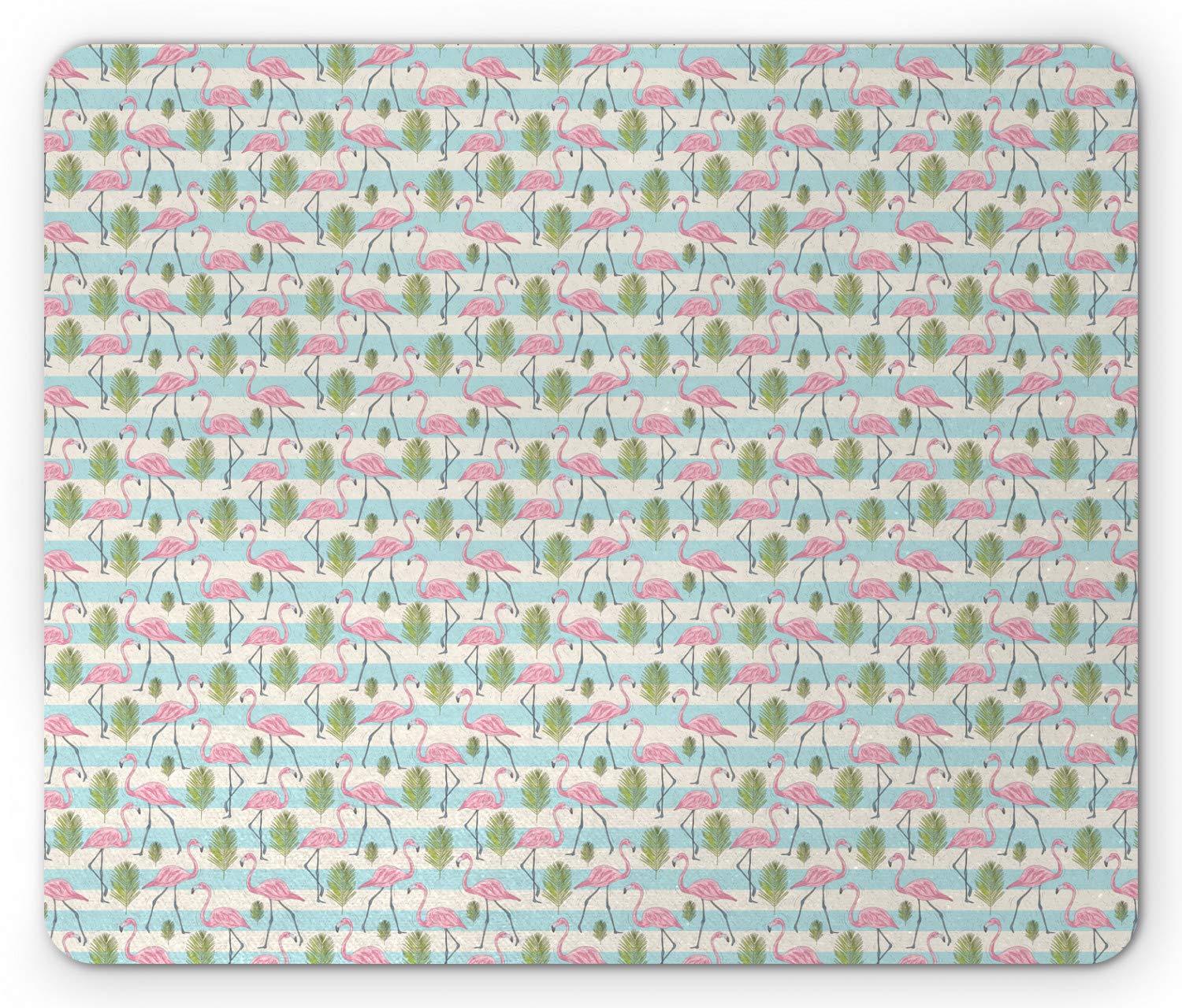 Ambesonne Hawaiian Mouse Pad - Striped Design with Pink Flamingos & Coconut Palm Leaves, Non-Slip Rubber Base, Standard Size Rectangle Mousepad in Pale Blue & Multicolor - Perfect for Office, Gaming & Home Computer Use