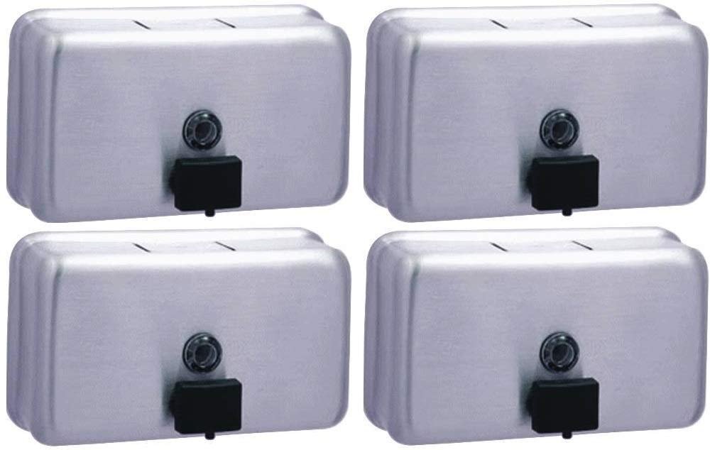Bobrick B-2112 Wall Mounted Liquid Soap Dispenser - 4 Pack Commercial Grade for Restrooms, Hospitals & Public Washrooms - ADA Compliant Stainless Steel Soap Dispenser for High Traffic Areas