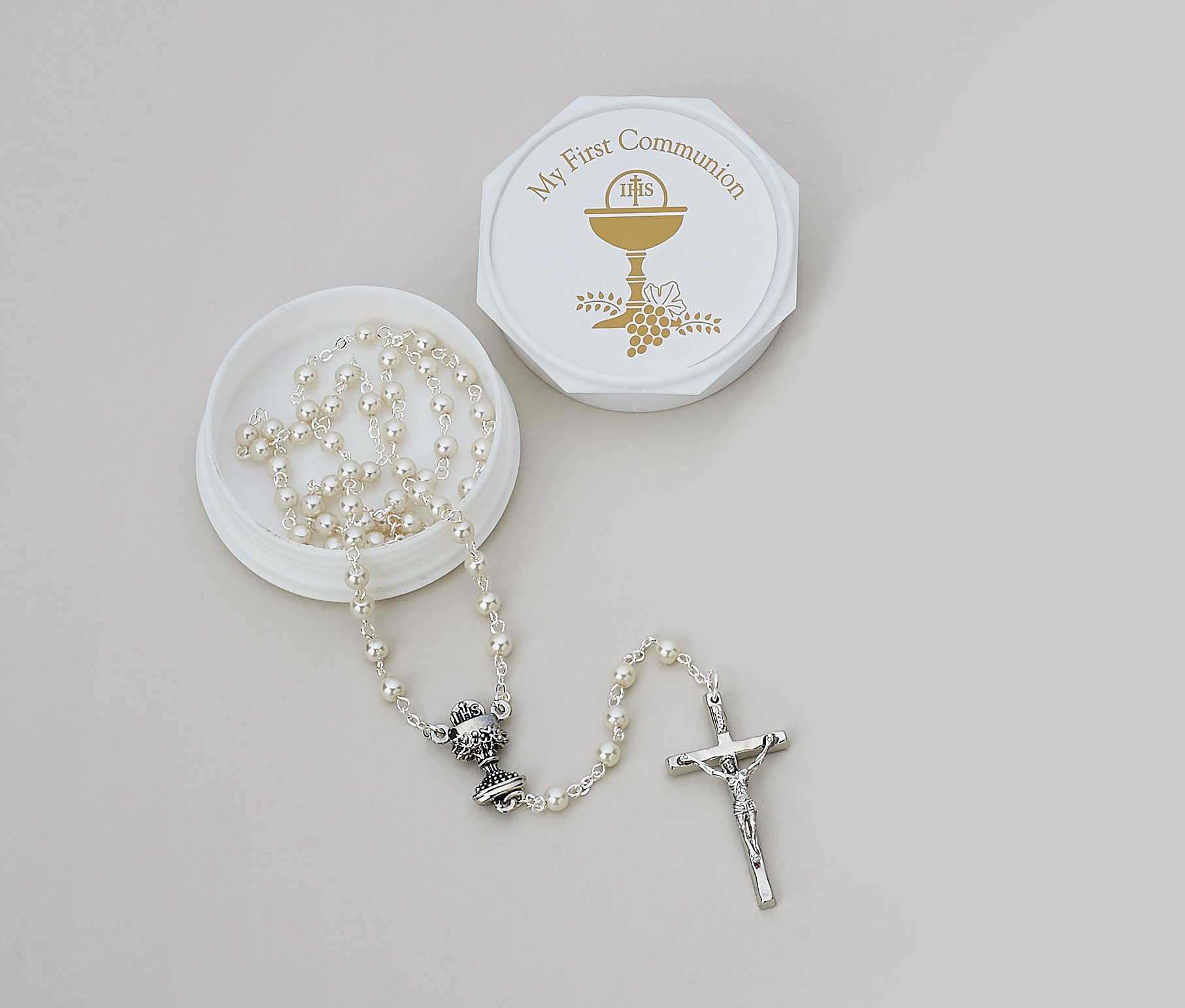 First Holy Communion Gift Box for Girls - Elegant White & Silver Rosary Set - Perfect for Religious Ceremonies, Baptisms, and Special Occasions