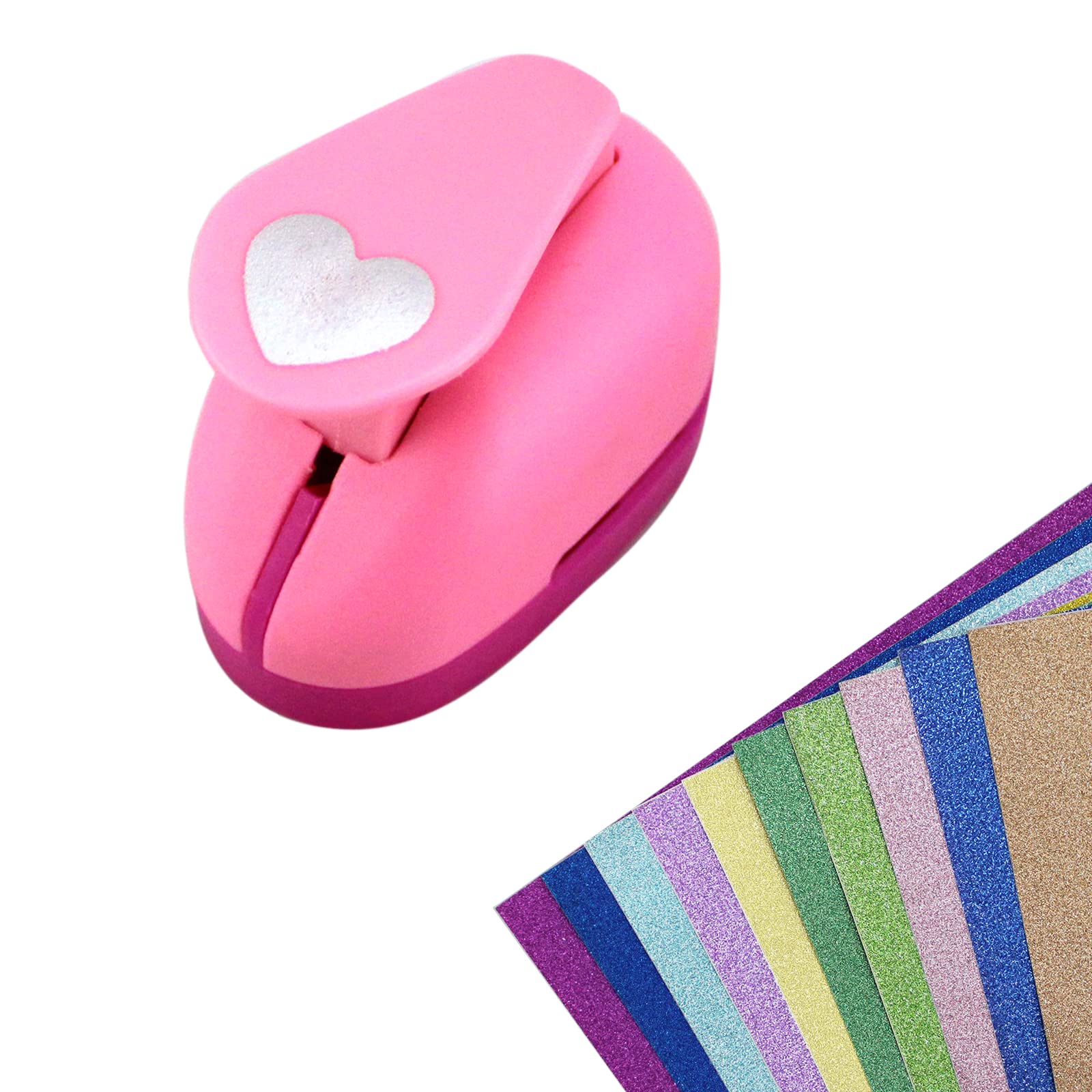 1 Inch Heart Hole Punch with 10 Color Craft Stickers - Paper Punch Shapes for Kids DIY Scrapbooking, Card Making & Handmade Crafts - Perfect for School Projects, Art Supplies & Creative Gift Wrapping
