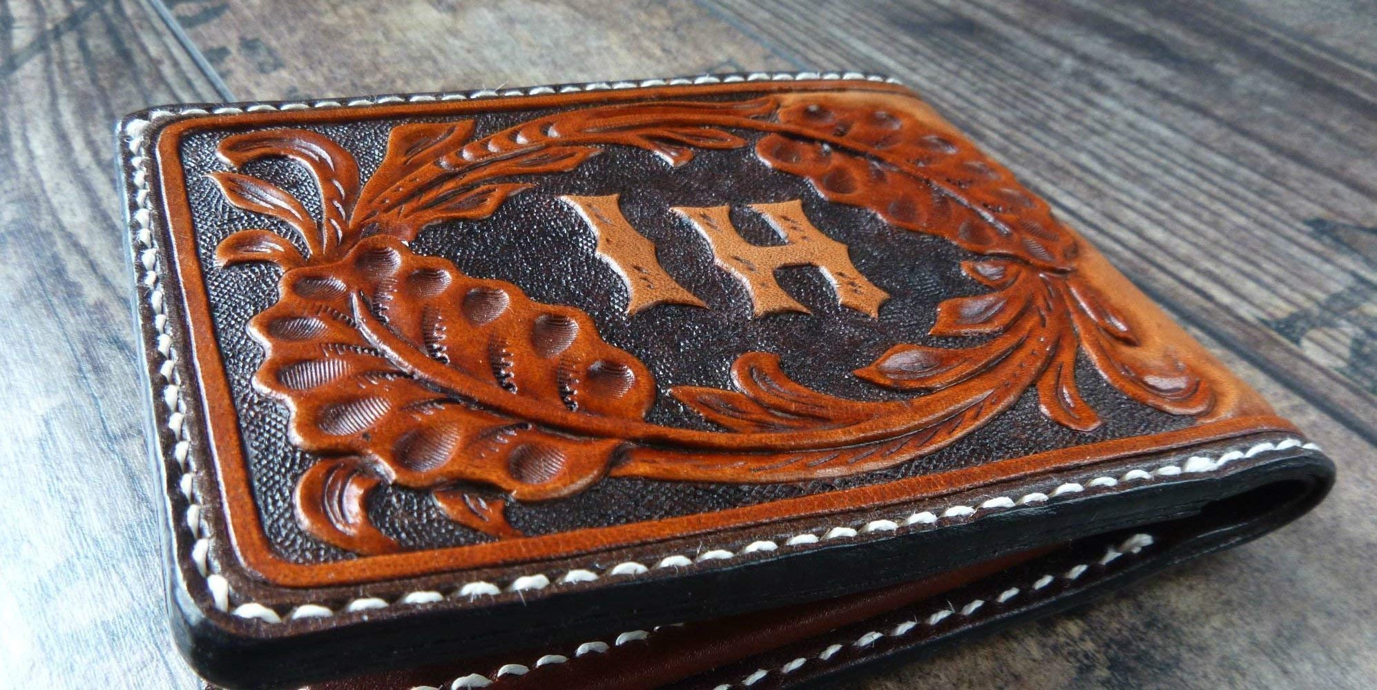 Sheridan Style RFID Men's Bifold Wallet - Genuine Leather Embossed Violin Floral Design - Perfect Gift for Violinists & Music Lovers - Handmade Custom Biker Wallet with Airbrush Art - Ideal for Concerts, Date Nights & Everyday Use