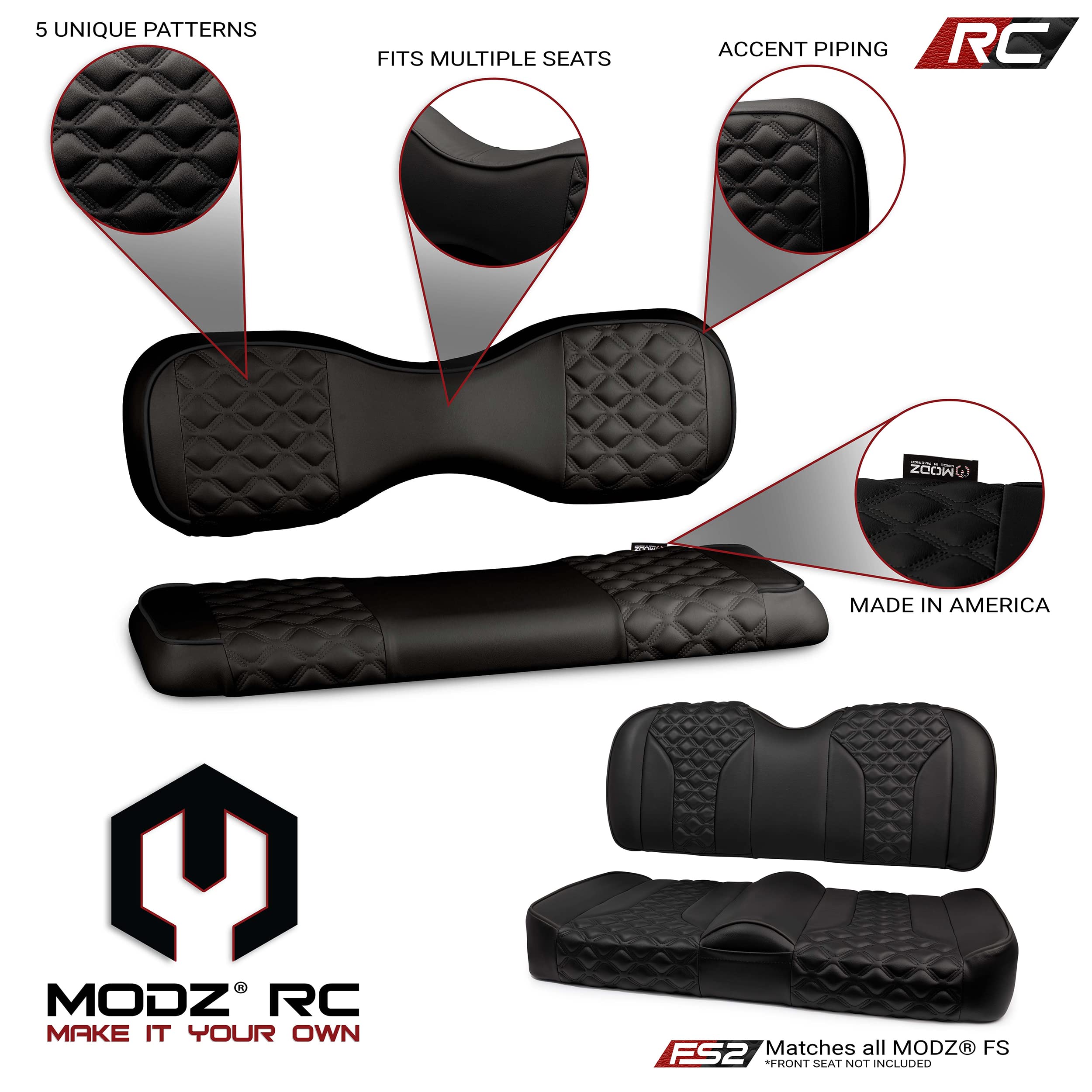 MODZ® RC Custom Golf Cart Rear Seat Covers - Black Base with Cobra Pattern - Waterproof & UV Resistant - Perfect for Golf Carts, Utility Vehicles & Outdoor Adventures