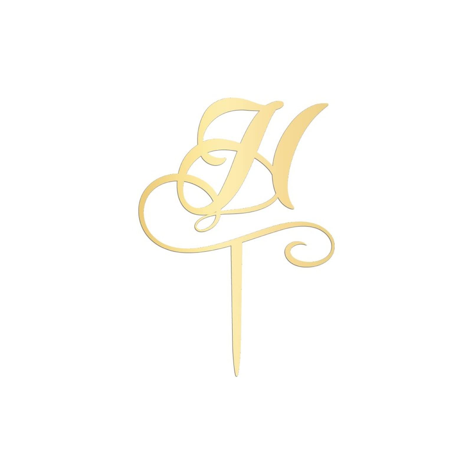 Personalized Gold Acrylic Monogram Cake Topper - Letter H Wedding Cake Decoration for Rustic Weddings, Birthdays & Parties - Custom Initials for Elegant Celebrations
