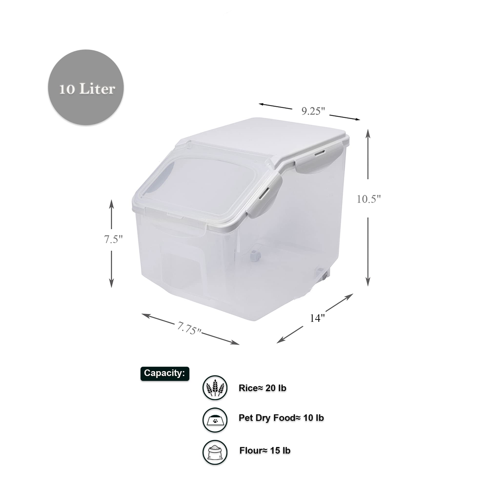 HANAMYA 10 Liter / 20 lbs BPA-Free Clear Rice Storage Container with Measuring Cup - Airtight Food Storage for Rice, Grains, Pet Food & Flour - Perfect for Kitchen Pantry Organization & Bulk Food Storage