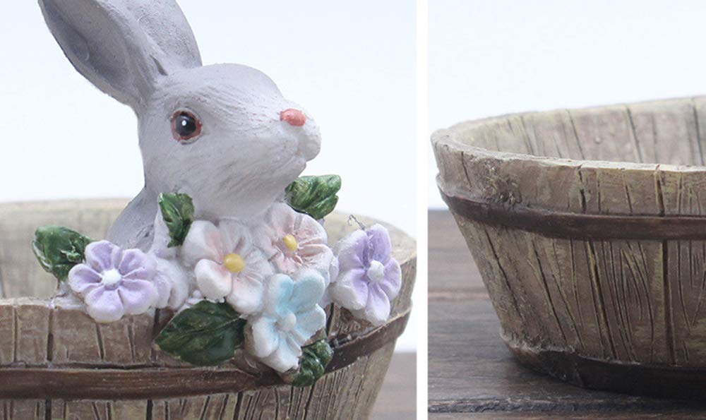 ChezMax Easter Bunny Planter - Rabbit Shaped Flower Pot for Succulents, Resin Vase Container - Easter Home & Garden Decor Gift for Spring, Indoor & Outdoor Decorations