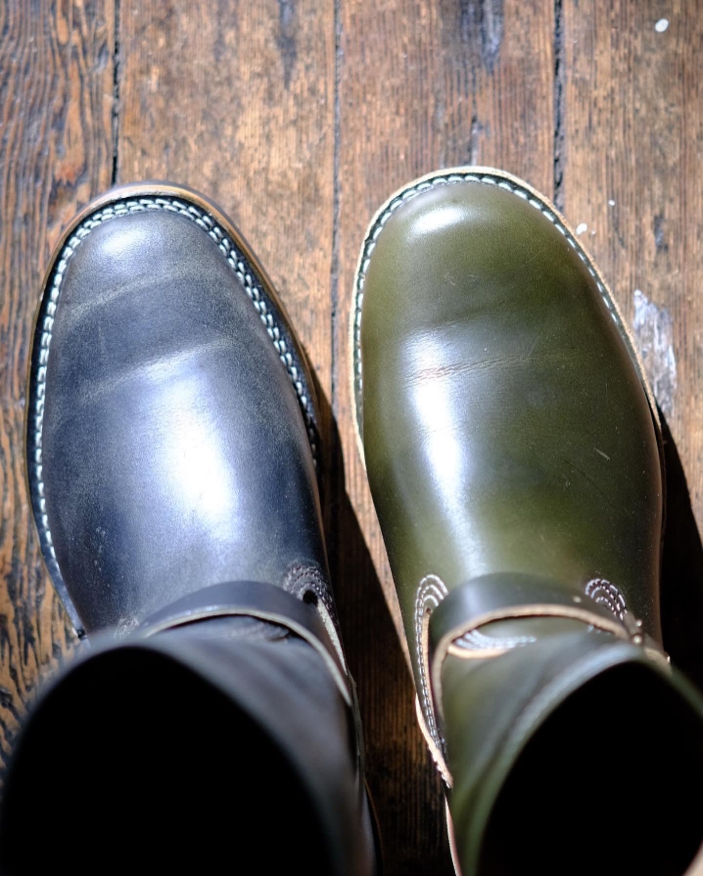 Premium Wesco Boots X The Shop Mister Lou - Petrolio Olive Waxed Black Horsehide Engineer Boots for Men | Durable Work & Motorcycle Riding Footwear