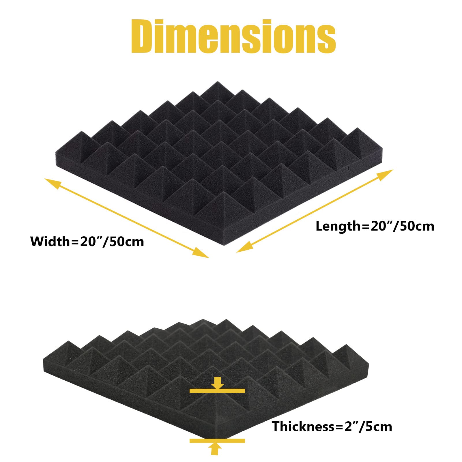 SK Studio 24 Pack Acoustic Foam Panels - Fireproof Pyramid Soundproofing Tiles for Home Studio, Office & Music Room (19.7