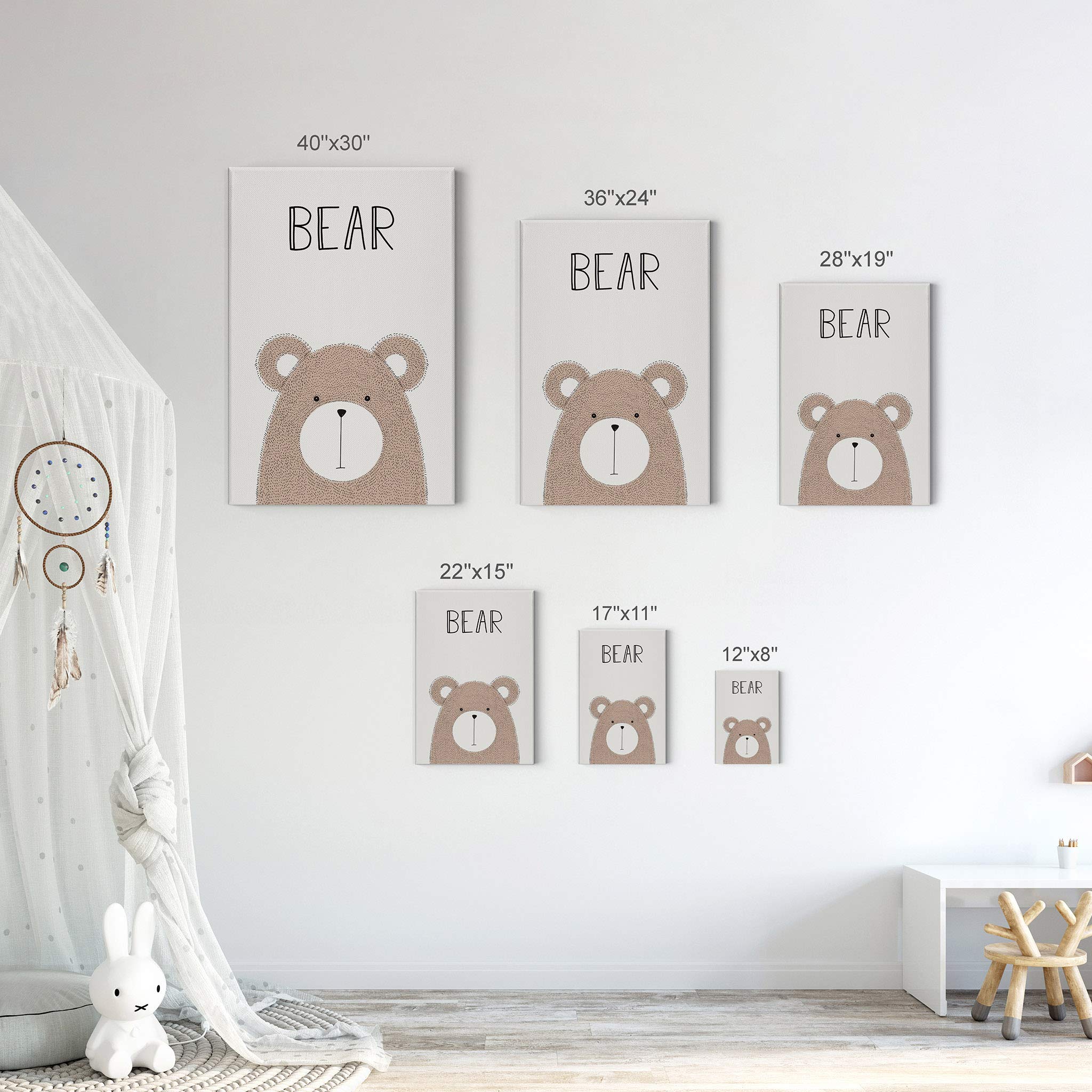 Pretty Bear Painting and Lettering Cream Background Canvas Print - 40x30 Inch Nursery Wall Art for Baby & Kids Room Decor - Made in USA | Perfect for Nursery, Bedroom, Playroom & Gift Giving