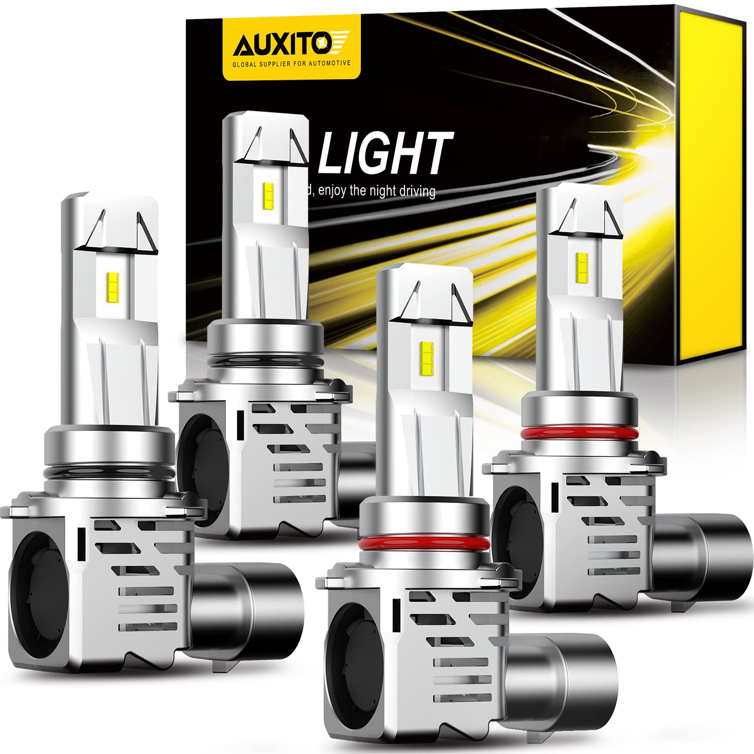 AUXITO 9005/HB3 9006/HB4 LED Light Bulbs Combo - 600% Brighter 6500K Cool White Fog Lights Replacement - Wireless Automotive Bulbs (Pack of 4) - Perfect for Night Driving & Off-Road Adventures