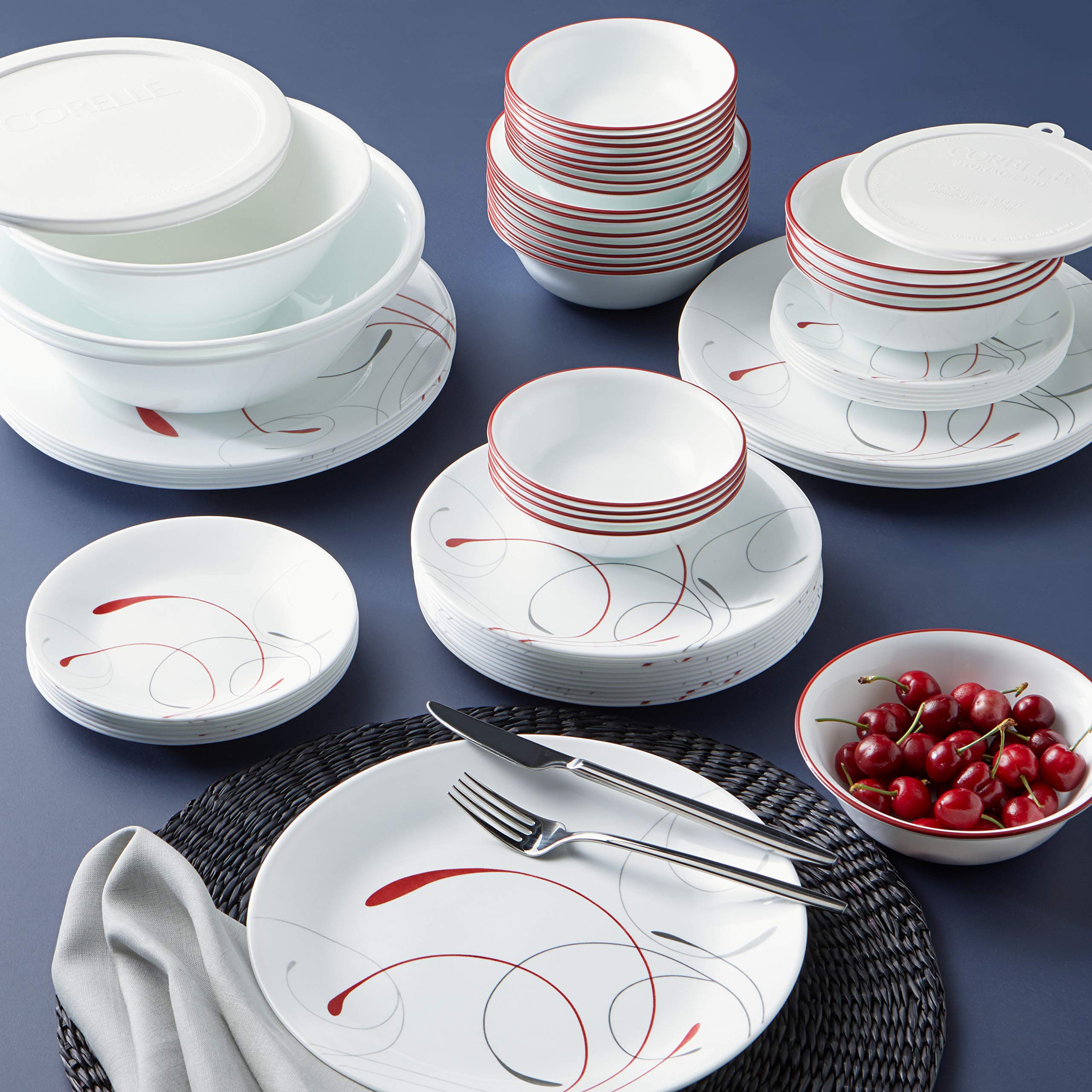 Corelle Vitrelle 78-Piece Dinnerware Set for 12 - Triple Layer Chip Resistant Glass Plates & Bowls - Lightweight Round Dish Set - Splendor Collection - Perfect for Family Dinners, Parties & Everyday Use