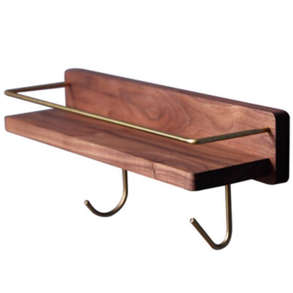 Solid Wood Bathroom Shelf & Towel Rack - Large Capacity, No-Drill Installation, Durable Layered Design with Brass Fence - Perfect for Bathroom, Spa, Poolside & Home Organization