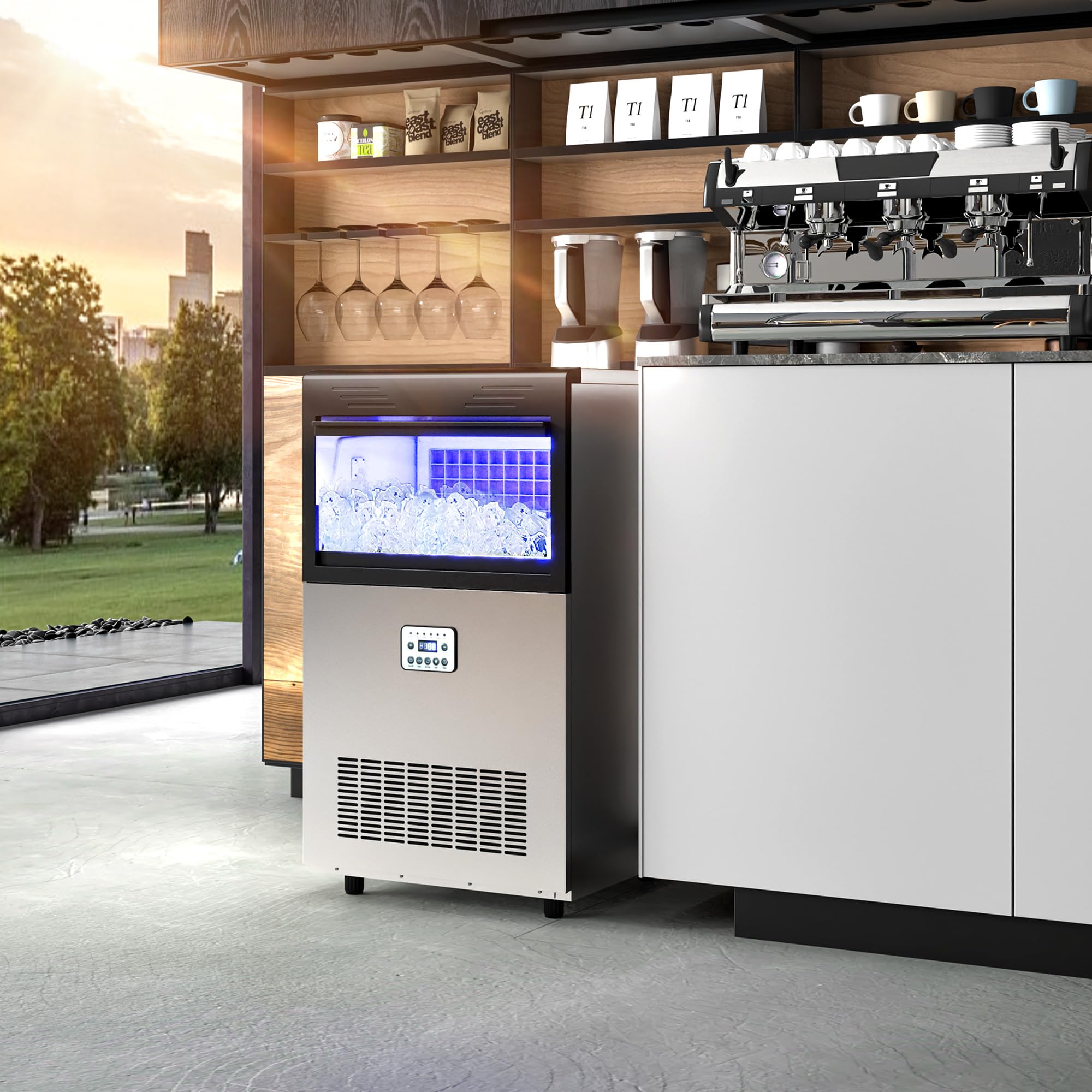 Commercial Ice Maker Machine 120LBS/24H with 33LBS Storage Bin - Under Counter Free Standing Ice Machine for Restaurants, Bars, Coffee Shops & Home Use - Perfect for Outdoor Events, Parties & Business Needs