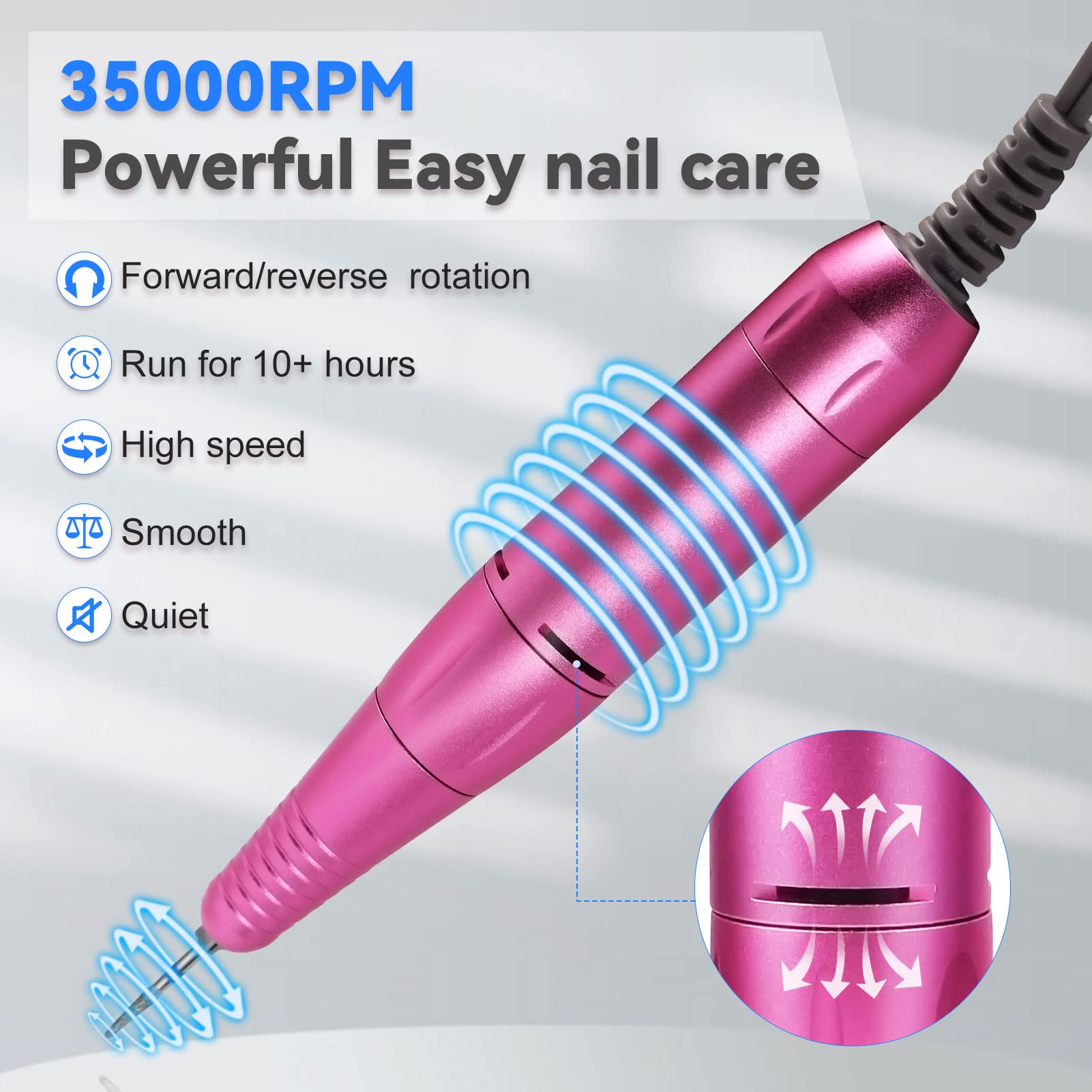 Professional Electric Nail Drill Kit for Manicure & Pedicure - Cordless Nail File with 6 Bits & LED Light - Perfect for Home Salon, Nail Art, Acrylic & Gel Polish Removal (Use Cases: DIY Nail Care, Professional Salon, Gift for Nail Lovers)