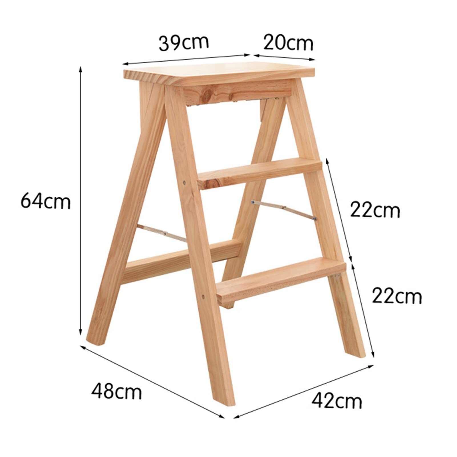 KAZUP 3-Step Folding Wooden Step Stool for Kitchen, Home & Office - Non-Slip Safety Stool for Adults & Kids - Portable Indoor Step Ladder for Reaching High Shelves, Cabinets & Storage Spaces