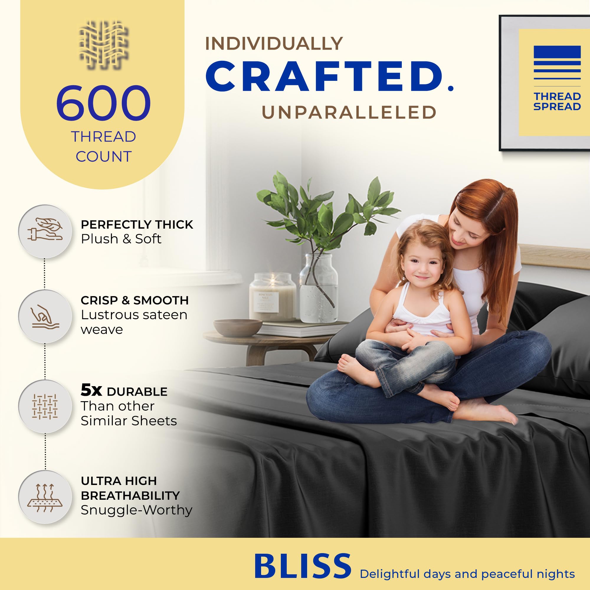 Luxury 100% Egyptian Cotton Sheets California King Size - 600 Thread Count, 4-Piece Set with Pillowcases | Ultra Soft & Cooling Hotel Quality Bedding | Fits Mattress Up to 18