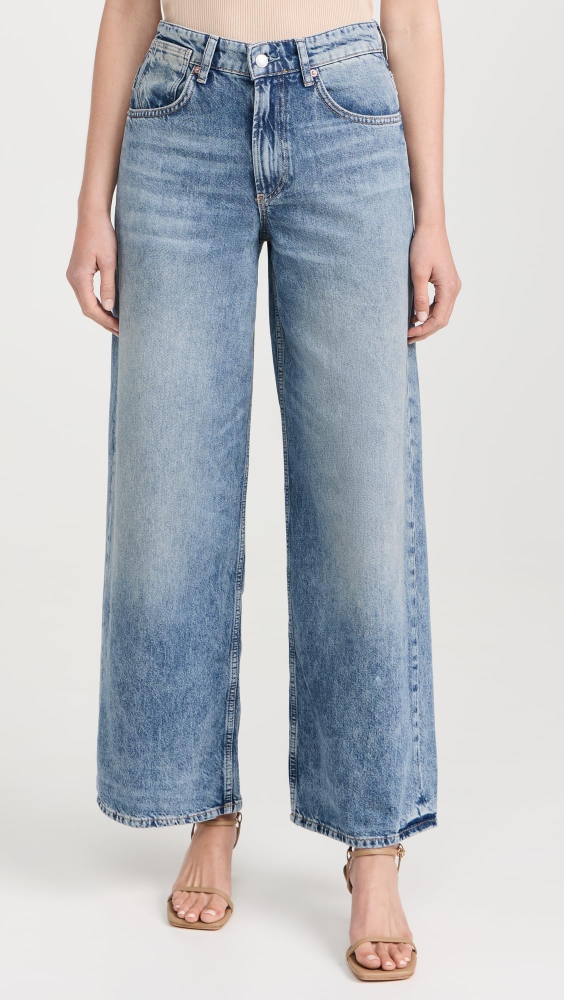 Free People Women's Waterfalls High-Rise Baggy Wide Leg Jeans - Vintage Distressed Denim Pants for Casual Wear & Boho Outfits