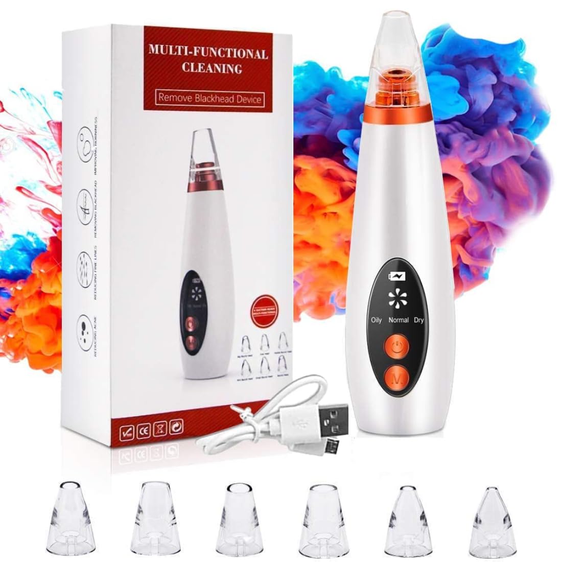 Premium 6-in-1 Blackhead Remover Vacuum - Rechargeable Pore Cleaner with 3 Adjustable Modes & 6 Attachments for Blackheads, Whiteheads & Acne | Professional Skin Care Device for Men & Women | Perfect for Daily Facial Cleansing & Spa Treatments