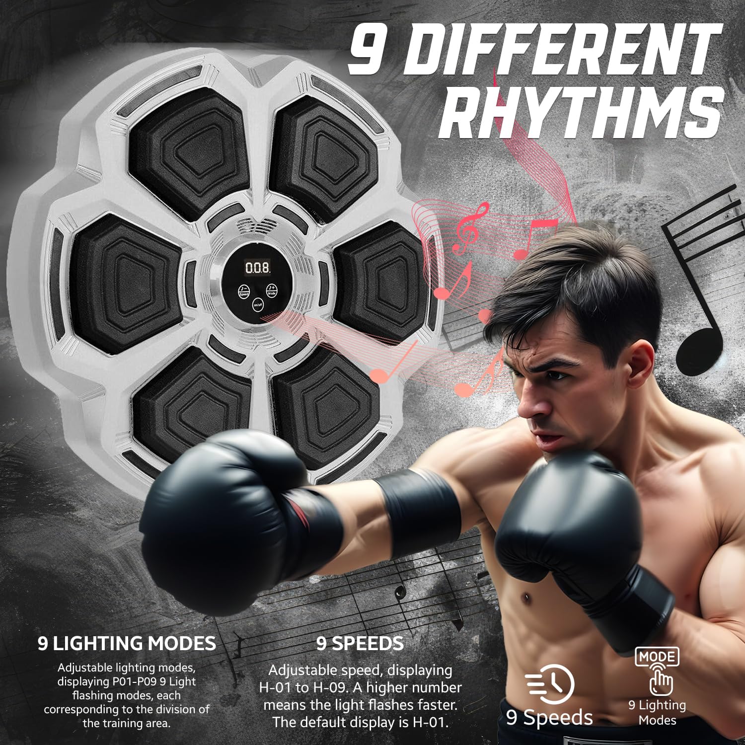 Music Boxing Machine for Adults & Kids - Wall Mounted Punching Bag with Gloves | Boxing Equipment for Home Gym, Fitness Training & Stress Relief