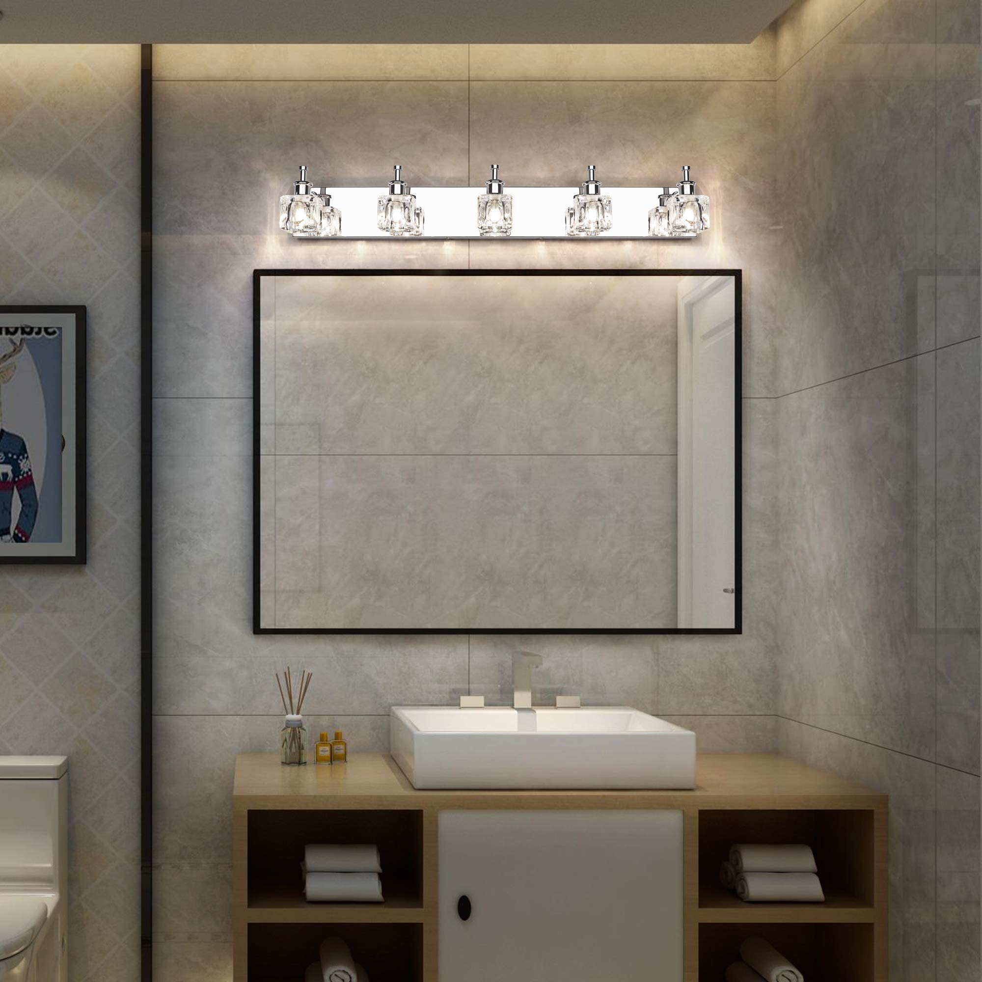Modern Bathroom Vanity Light Fixtures - 5-Light LED Wall Sconce with Chrome Finish for Mirror Lighting (Bulbs Not Included) - Perfect for Bathroom, Powder Room, and Dressing Area Illumination