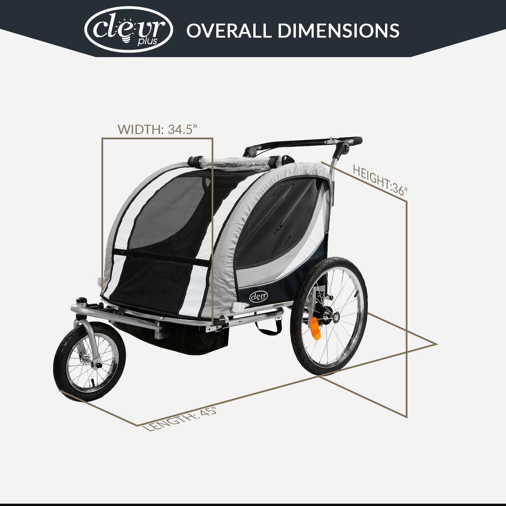 ClevrPlus Deluxe 3-in-1 Double Seat Bike Trailer & Jogging Stroller for Kids - Foldable Design with Pivot Front Wheel | Perfect for Cycling, Jogging & Outdoor Family Adventures