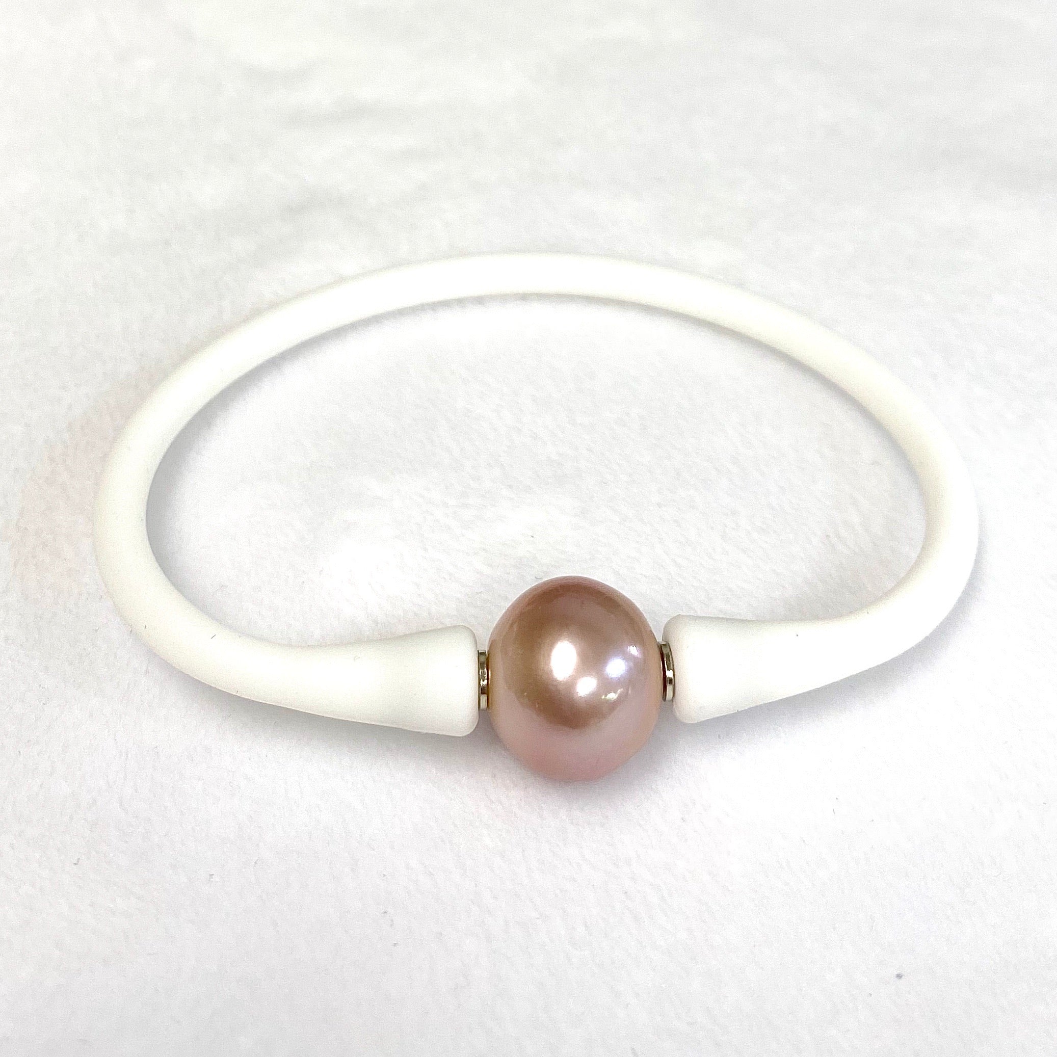 Pink Edison Pearl Silicone Bracelet - Elegant & Durable Wristband for Women, Girls - Perfect for Parties, Weddings, and Everyday Wear