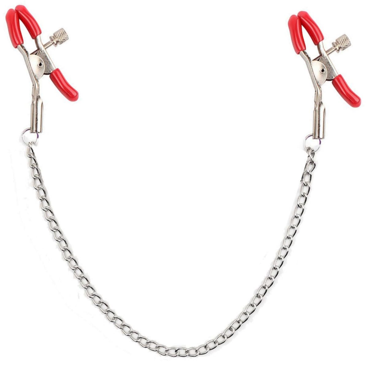 Adjustable Non-Piercing Nipple Clips & Suckers Set - Stainless Steel Body Jewelry with Chain for Women (Red) - Perfect for Sensual Play, BDSM and Intimate Accessories