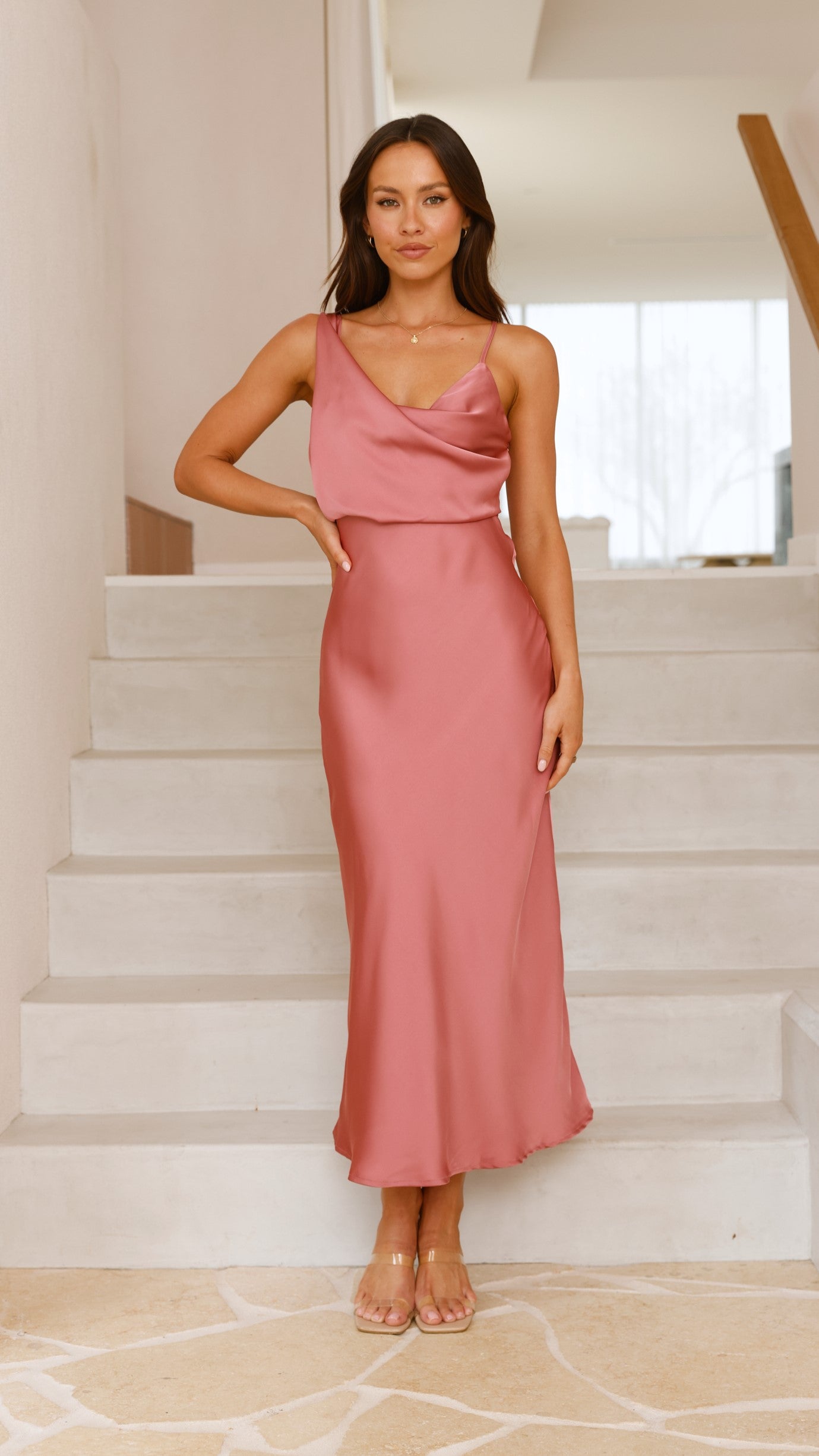 Audrey Maxi Dress in Baked Rose - Elegant Flowy Long Dress for Women, Perfect for Weddings, Parties & Summer Outfits