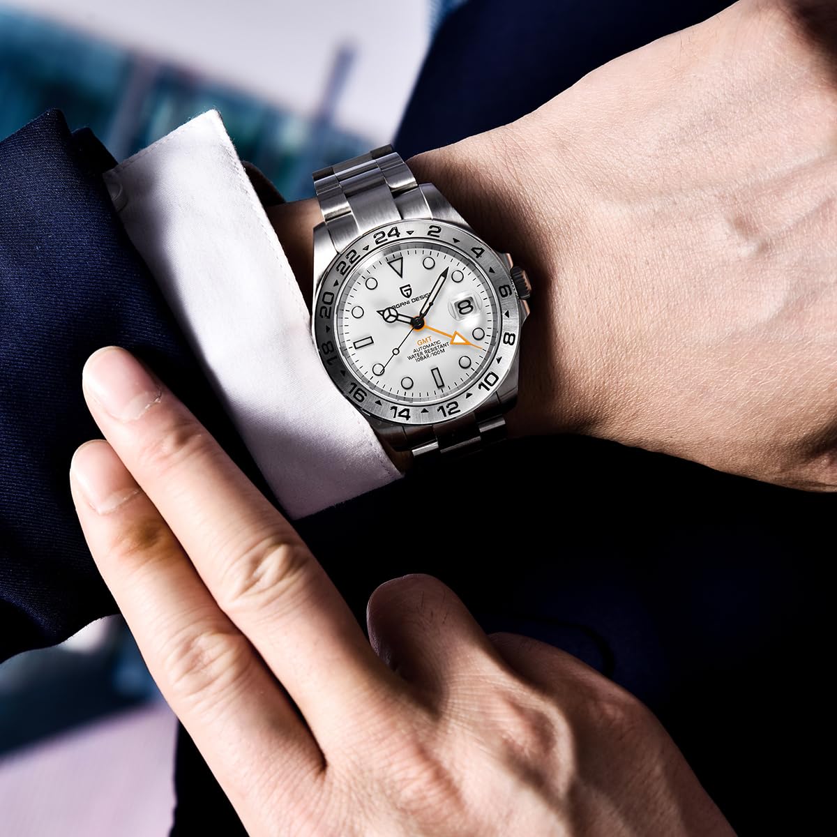 Pagani Design Men's Automatic GMT Watch - 42mm Stainless Steel Case, Sapphire Crystal, Waterproof & Luminous - Sport Wristwatch for Business, Travel & Outdoor Activities