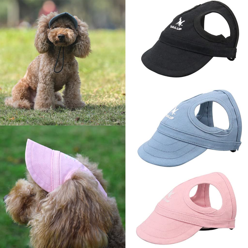 Adjustable Dog Baseball Cap with Ear Holes - Fashionable Pet Sun Hat for Large & Small Dogs - UV Protection Summer Outdoor Travel Hat for Hiking, Beach & Sports (Small, Blue)