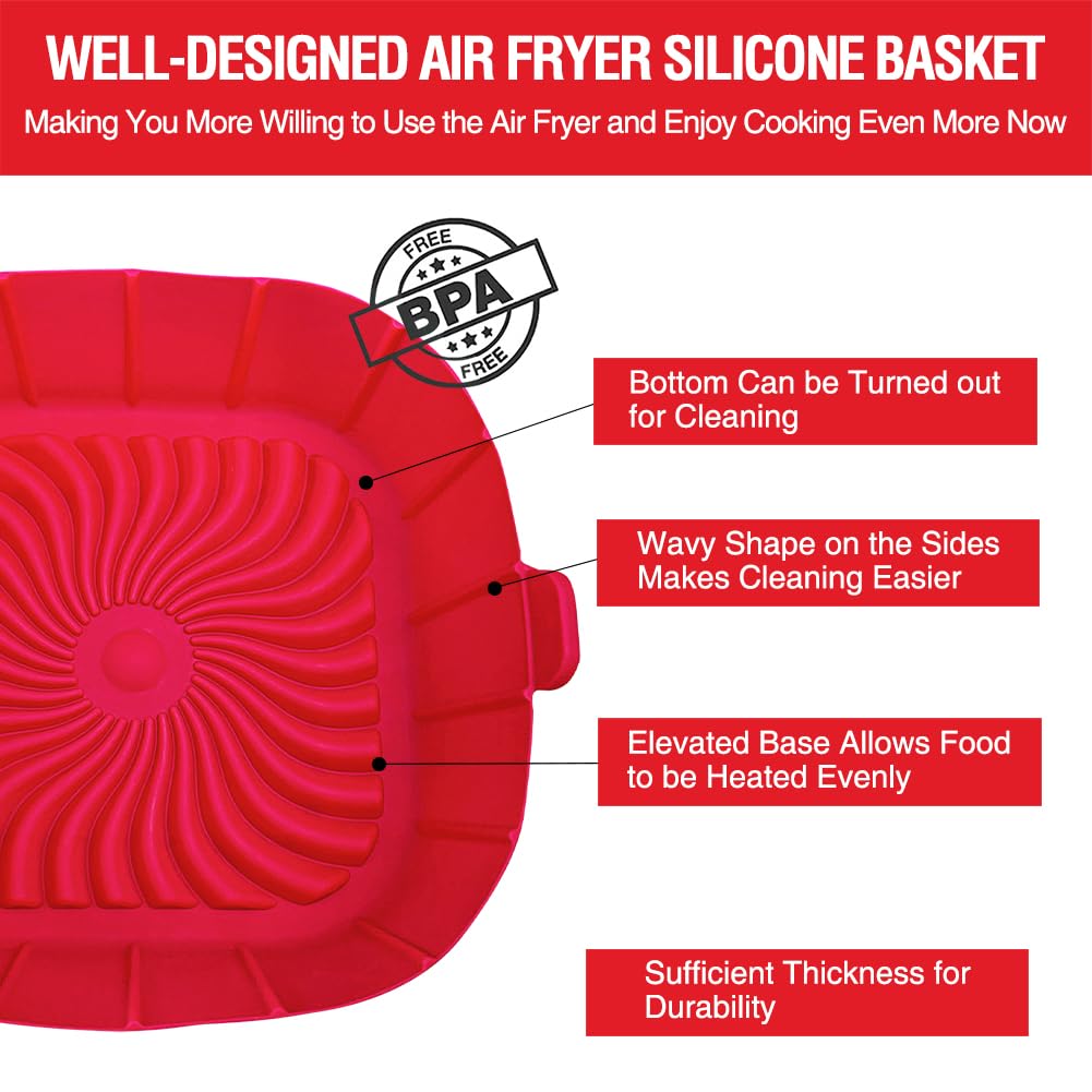 Non-Stick Silicone Air Fryer Liners for 2-3 QT Small Air Fryers - 2 Pack Square Reusable Baking Tray Accessories - Perfect for Healthy Cooking, Roasting, and Baking - Better Than Paper Liners