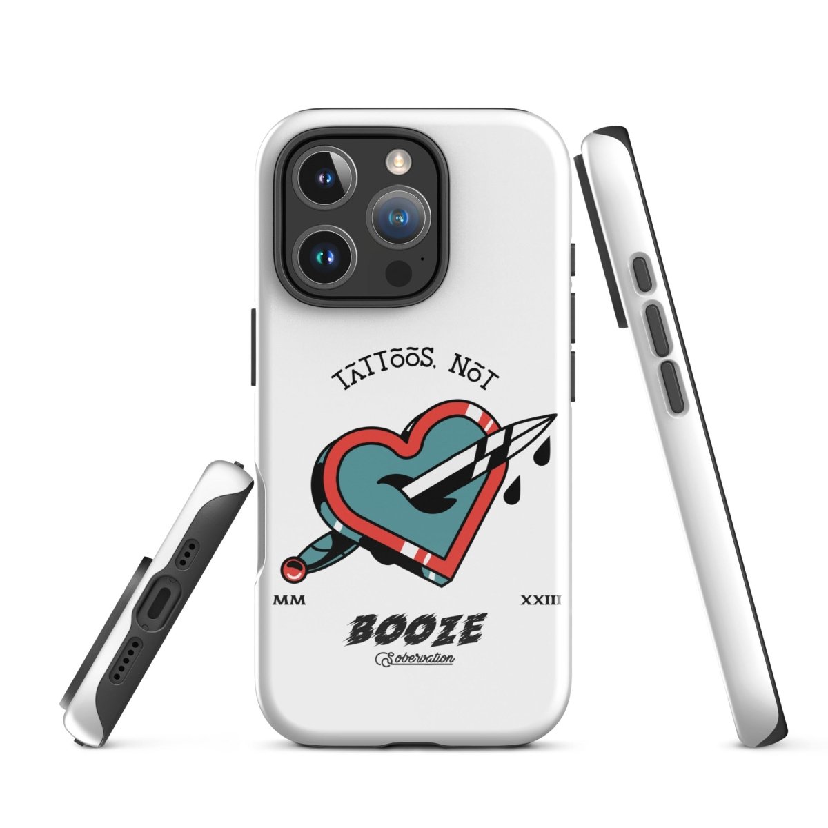 Tattoos Not Booze Heart iPhone Tough Case - Durable Protective Cover for iPhone 11/12/13/14/15 Pro Max - Perfect for Tattoo Lovers & Nightlife Enthusiasts