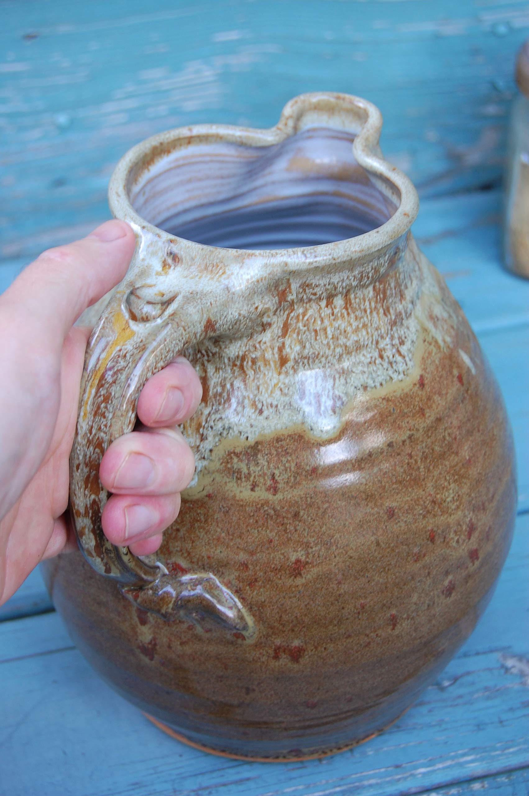 Handmade Large One Gallon Pitcher - Brownstone Hand Thrown Pottery Pitcher Crafted in North Carolina | Perfect for Iced Tea, Lemonade & Farmhouse Decor