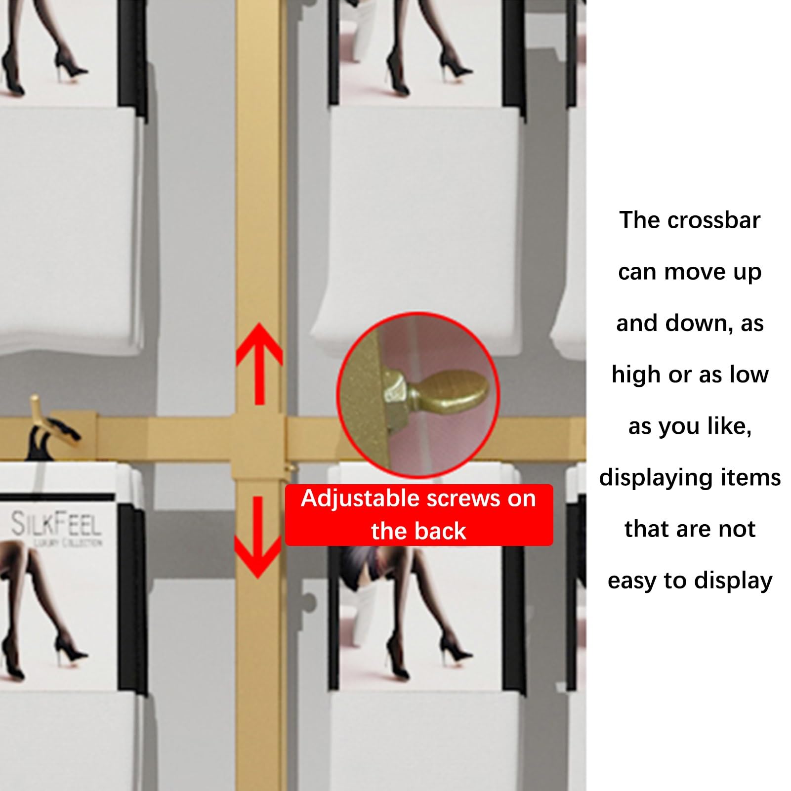 Wall-Mounted Retail Display Rack - Gold Commercial Shelves for Socks, Slippers, Underwear & Phone Accessories | Perfect for Clothing Stores & Boutique Organization | Space-Saving Storage Solution