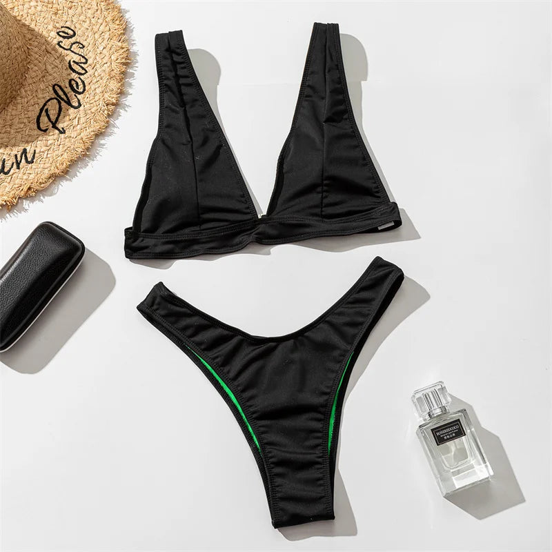 2025 Sexy Thong Bikini Set - 6 Color High Cut Halter Brazilian Swimwear for Women | Beach Vacation, Pool Party & Summer Swimwear