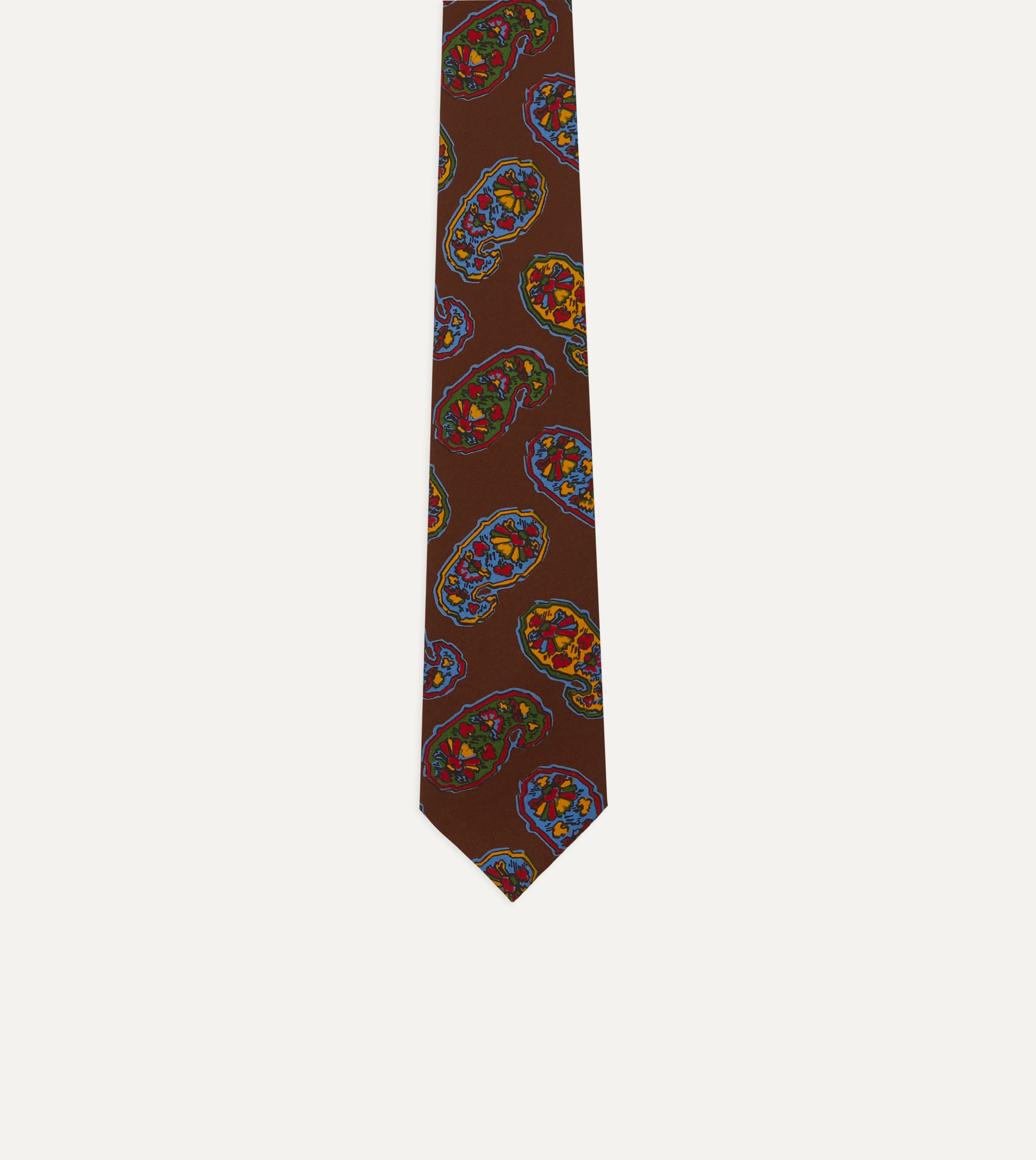 Elegant Brown Large Paisley Print Silk Self-Tipped Necktie - Perfect for Weddings, Business Meetings & Formal Occasions