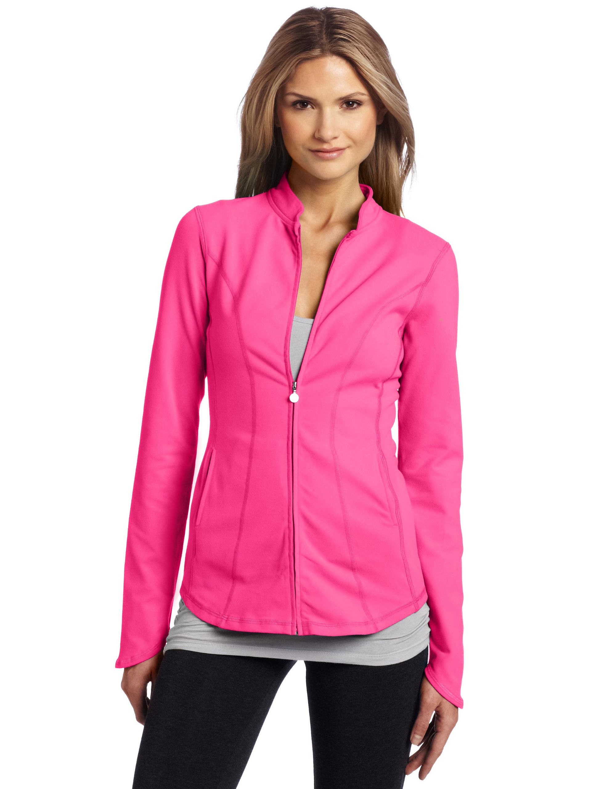 Women's Stylish Curved Jacket - Electric Pink, Size Small | Trendy Outerwear for Casual Outings & Date Nights
