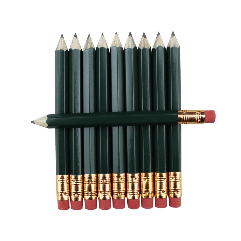 EZPENCILS & GIFTS - 30 Pack Green Golf Pencils with Eraser Tips - 2HB Black Lead & Non-Smear Erasers - Half-Size Blank Pencils for Scorecards, Mini Notes & Office Use