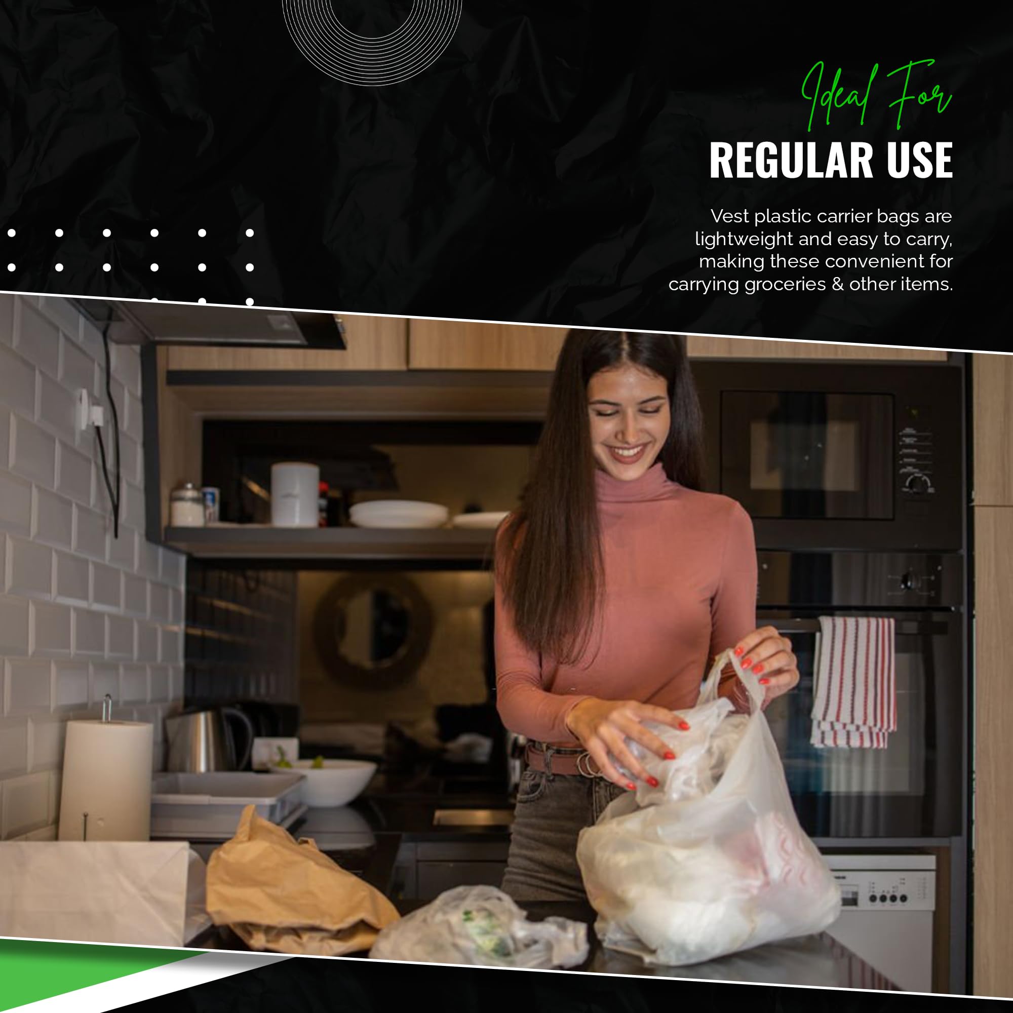 100 Pack Clear Plastic Carrier Bags with Handles - Eco-Friendly White Vest Shopping Bags for Retail, Grocery & Packaging | Durable Reusable Plastic Bags for Stores, Parties & Gift Wrapping