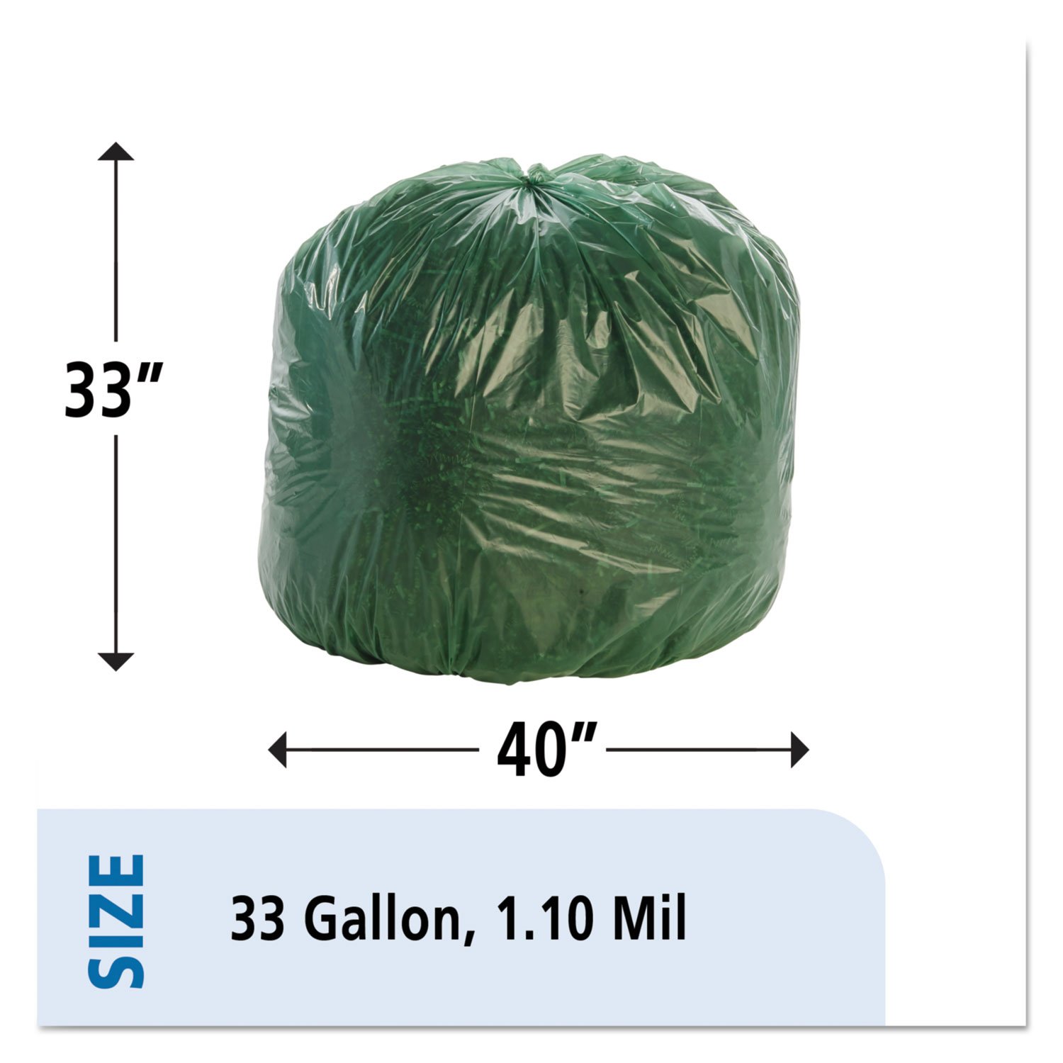 Eco-Friendly 33 Gallon Biodegradable Trash Bags - 1.1 Mil Thick Green Garbage Bags (33