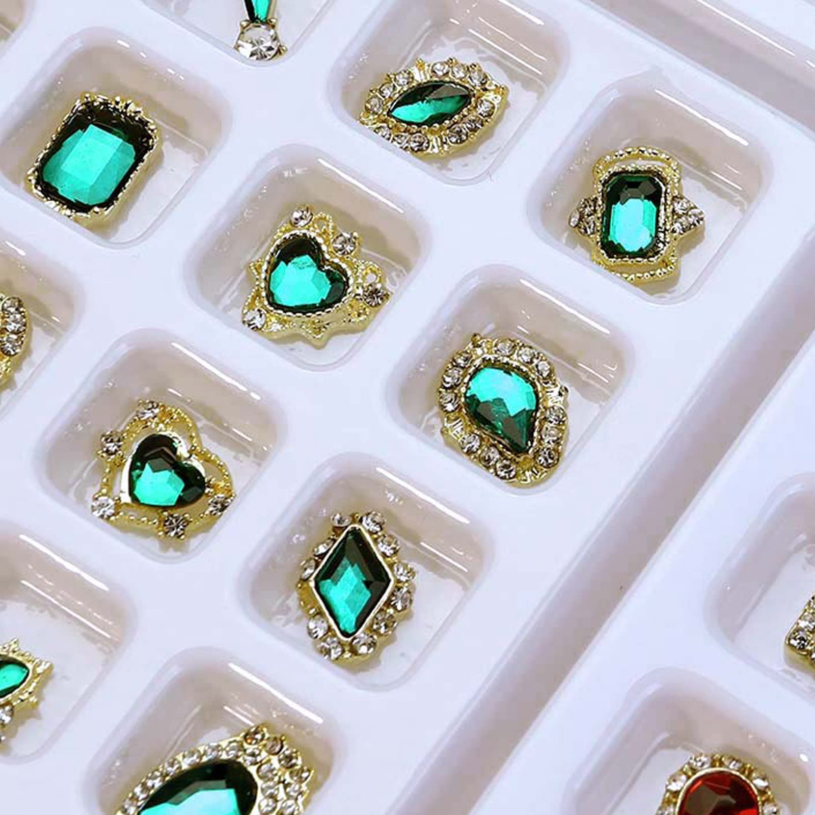 40PCS Emerald Green Luxury Nail Art Rhinestones Kit - Acrylic Nail Charms, Alloy Nail Decorations & Jewels for Manicure, DIY Nail Art Supplies | Perfect for Salon, Home Nail Art & Gift Giving