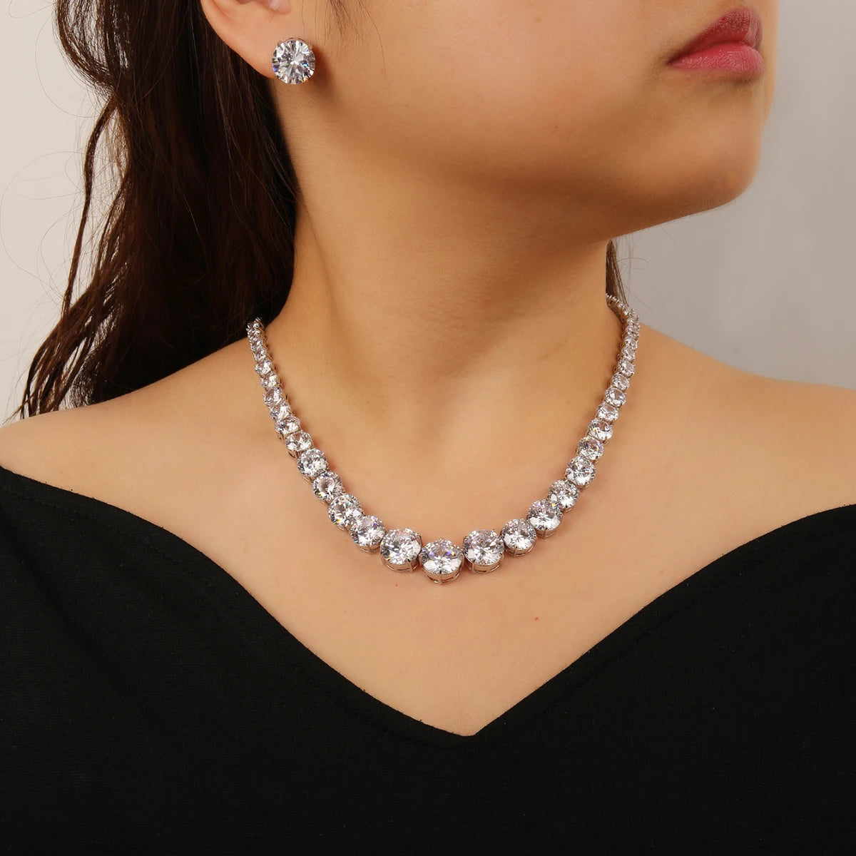Elegant Cubic Zirconia Bridal Jewelry Set - Wedding Necklace & Earrings for Bride, Bridesmaids, and Formal Occasions | CN10895