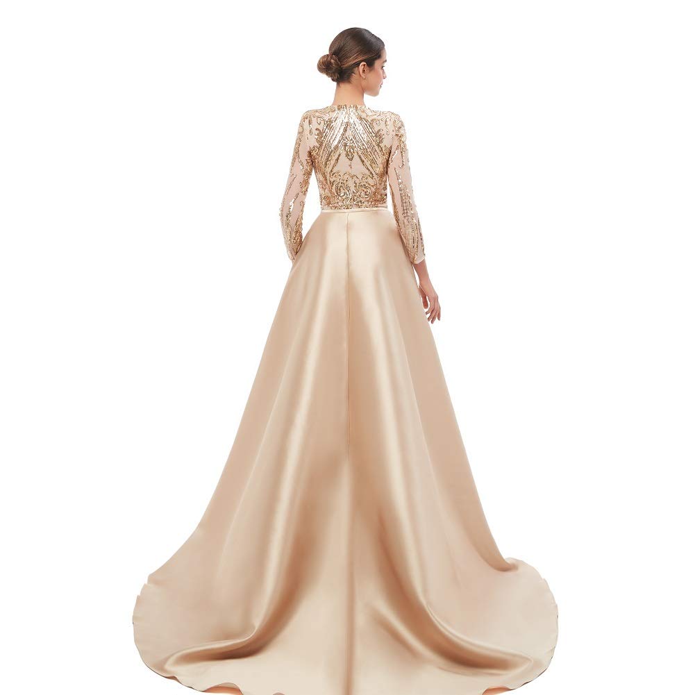 Engerla Women's Detachable Train Mermaid Evening Dress - Long Sleeve Formal Gown for Prom, Party, Wedding & Celebrity Events | Elegant Night Out & Special Occasion Wear