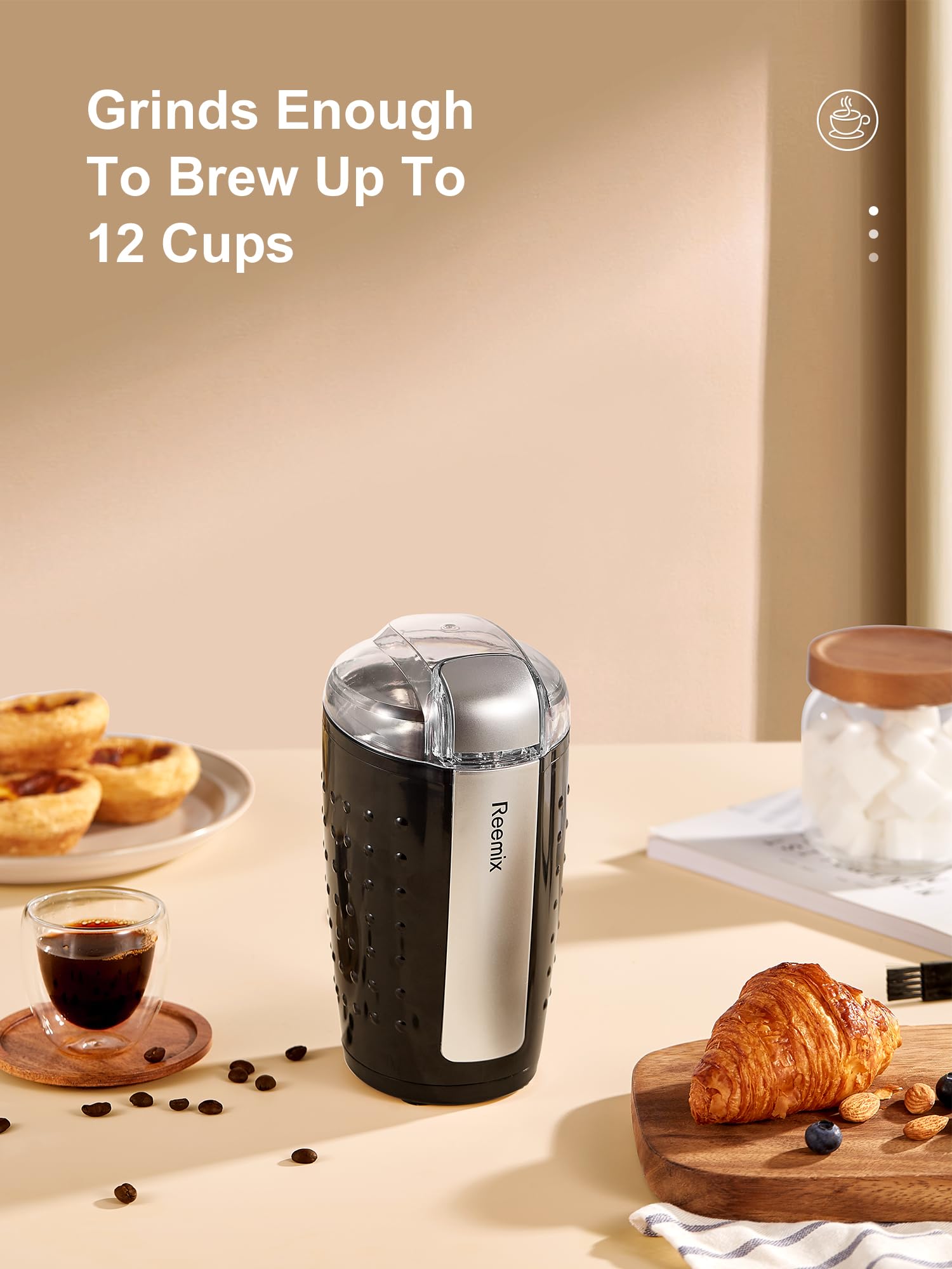 Premium Electric Coffee Grinder - 3.5oz Large Capacity Stainless Steel Blade for Coffee Beans & Spices | Includes Cleaning Brush & Measuring Spoon | Perfect for Home, Office & Barista Use (Black)