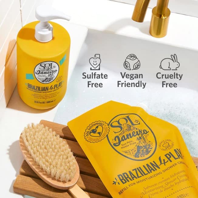 SOL DE JANEIRO Brazilian Play Moisturizing Shower Gel Body Wash 1L + 1L Refill Pouch - Amazon Exclusive | Hydrating Coconut Scent for Soft Skin | Perfect for Daily Shower & Spa Day at Home