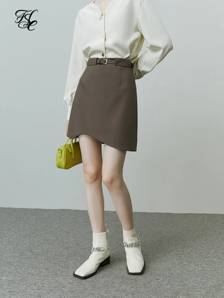 FSLE High Waist A-Line Skirt for Women - Commuter Style Mini Wrap Skirt, Elegant & Versatile for Early Autumn | Perfect for Office, Dating & Casual Outfits