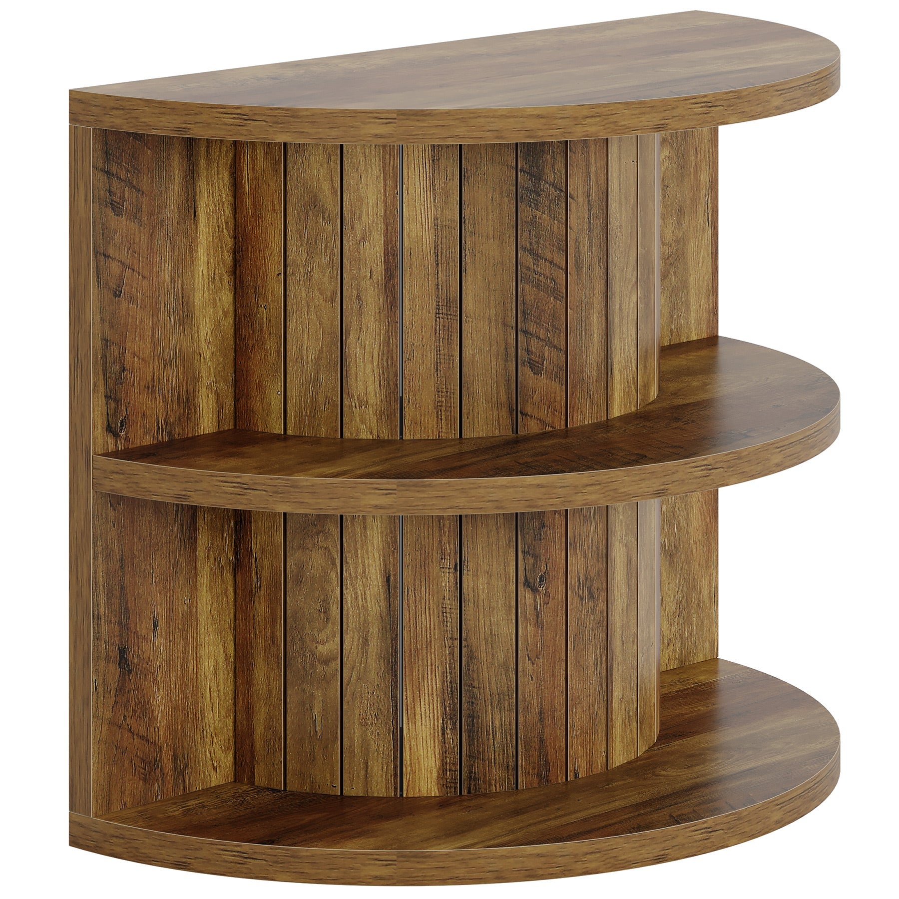 3 Tier End Table with Storage Shelves - Half Round Wooden Side Table for Living Room, Bedroom & Office - Compact Space-Saving Furniture for Small Apartments