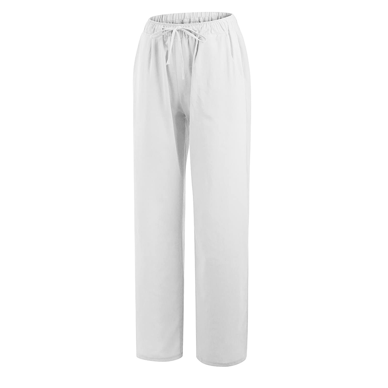 LCMTWX Women's Casual Linen Drawstring Pants - Elastic Waist Solid Cotton Trousers for Lounge, Travel & Yoga | Comfortable Summer Womens Clothing