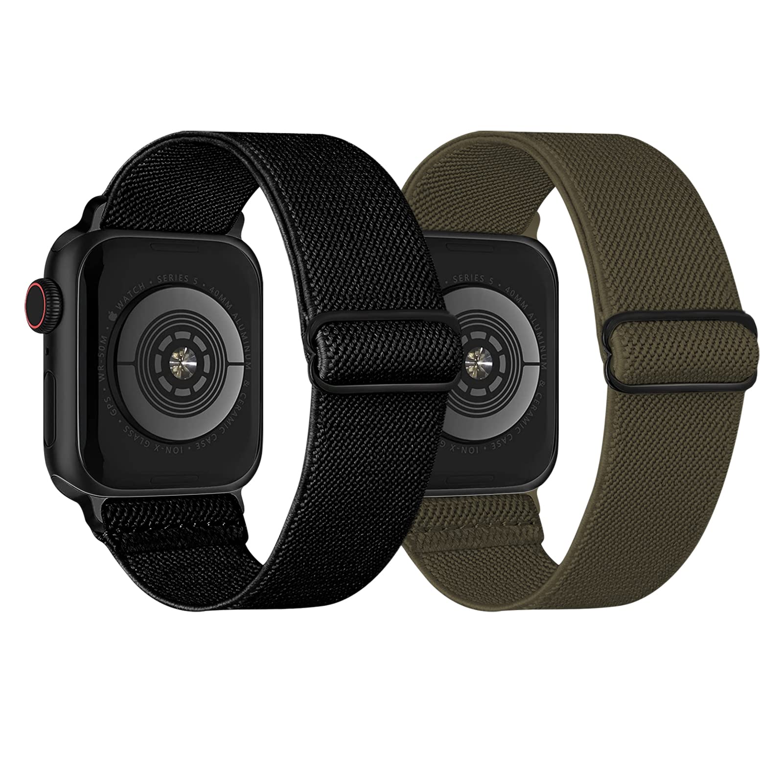 RIDAINTY 2 Pack Stretchable Nylon Solo Loop Bands for Apple Watch 38mm 40mm 41mm - Adjustable Braided Sport Wristband Compatible with iWatch Series 7/6/5/4/3/2/1/SE - Perfect for Running, Workouts & Daily Wear (Men & Women)