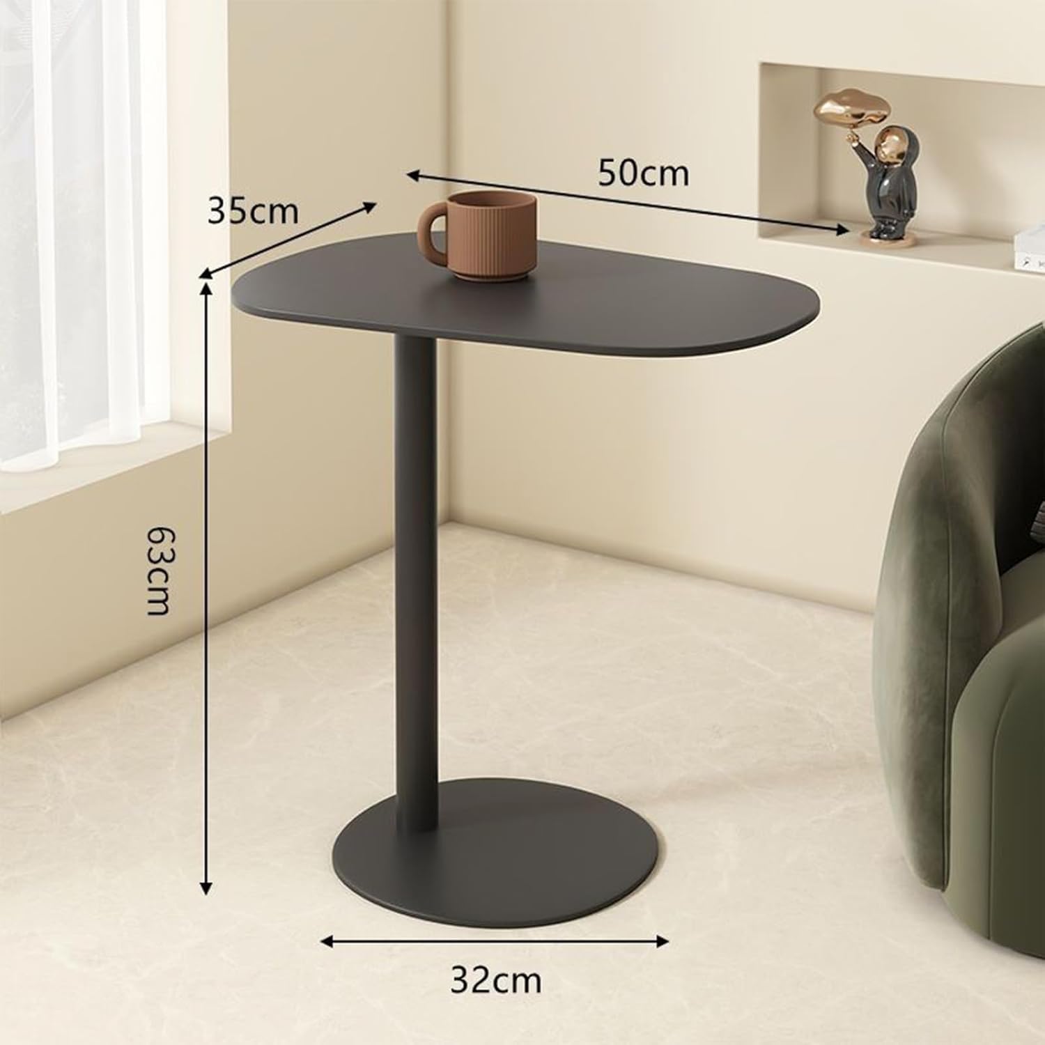 Modern Metal C-Shaped End Table - Slim Sofa Side Table with Snack Tray for Living Room, Bedroom, Cafe & Balcony | Perfect for TV Snacking, Reading & Small Space Decor
