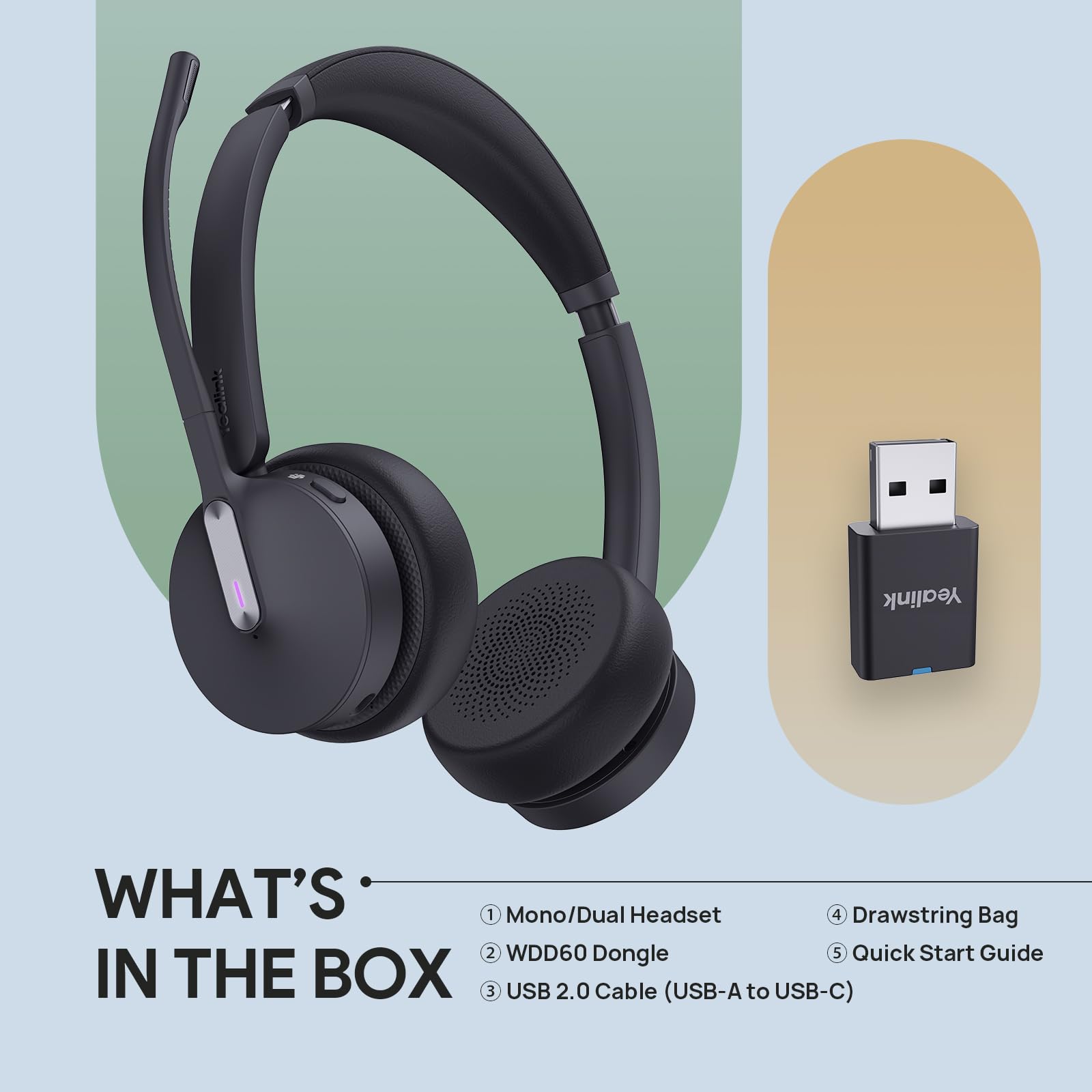 Yealink WH64 Hybrid Wireless Headset with DECT Dongle - 492ft Range, 26hr Talk Time, Bluetooth 5.0 - Microsoft Teams, Zoom, Skype Certified - Advanced Noise Cancelling with 3 Microphones - Perfect for Remote Work, Call Centers & Office Professionals (PC/Laptop/Phone Compatible)